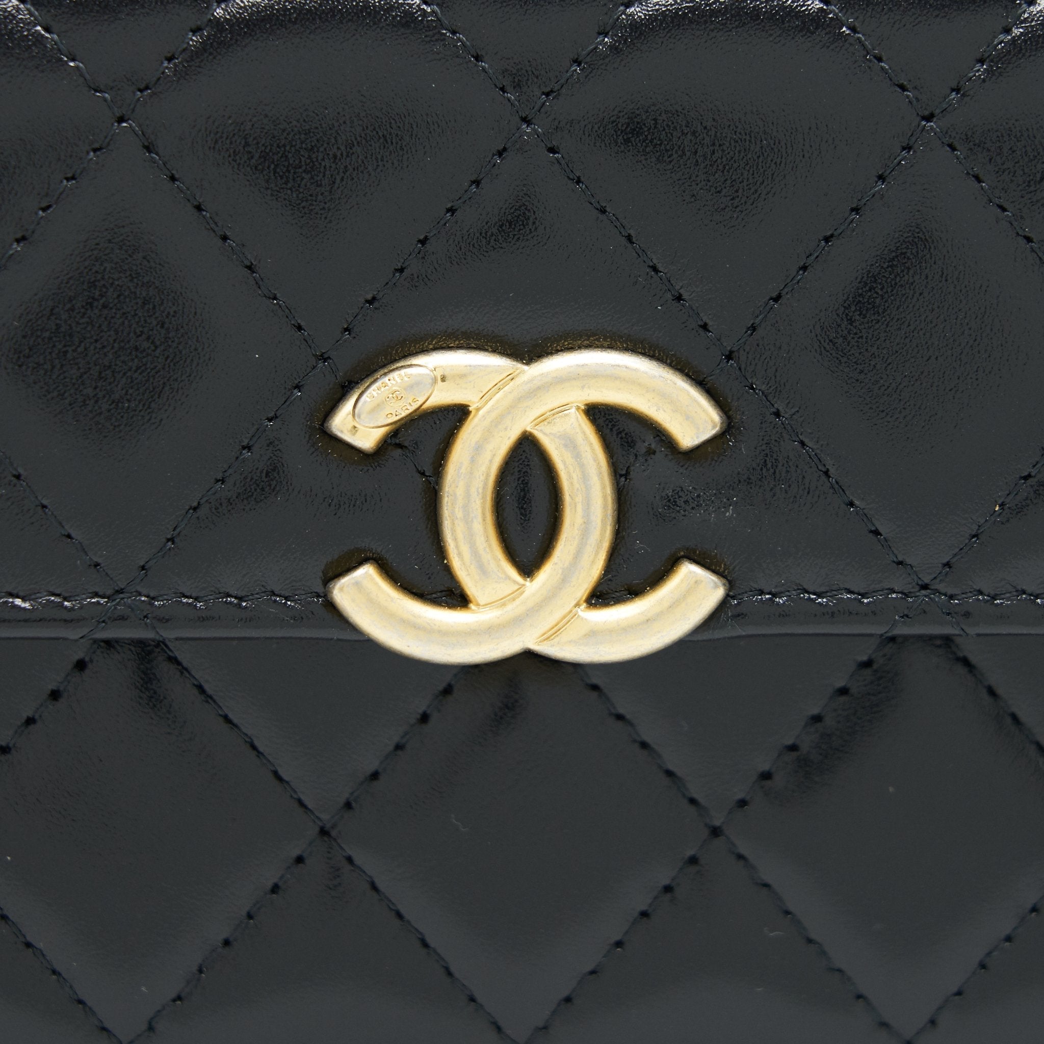 CHANEL 21A FLAP COIN PURSE WITH CHAIN BLACK WITH GHW CALFSKIN