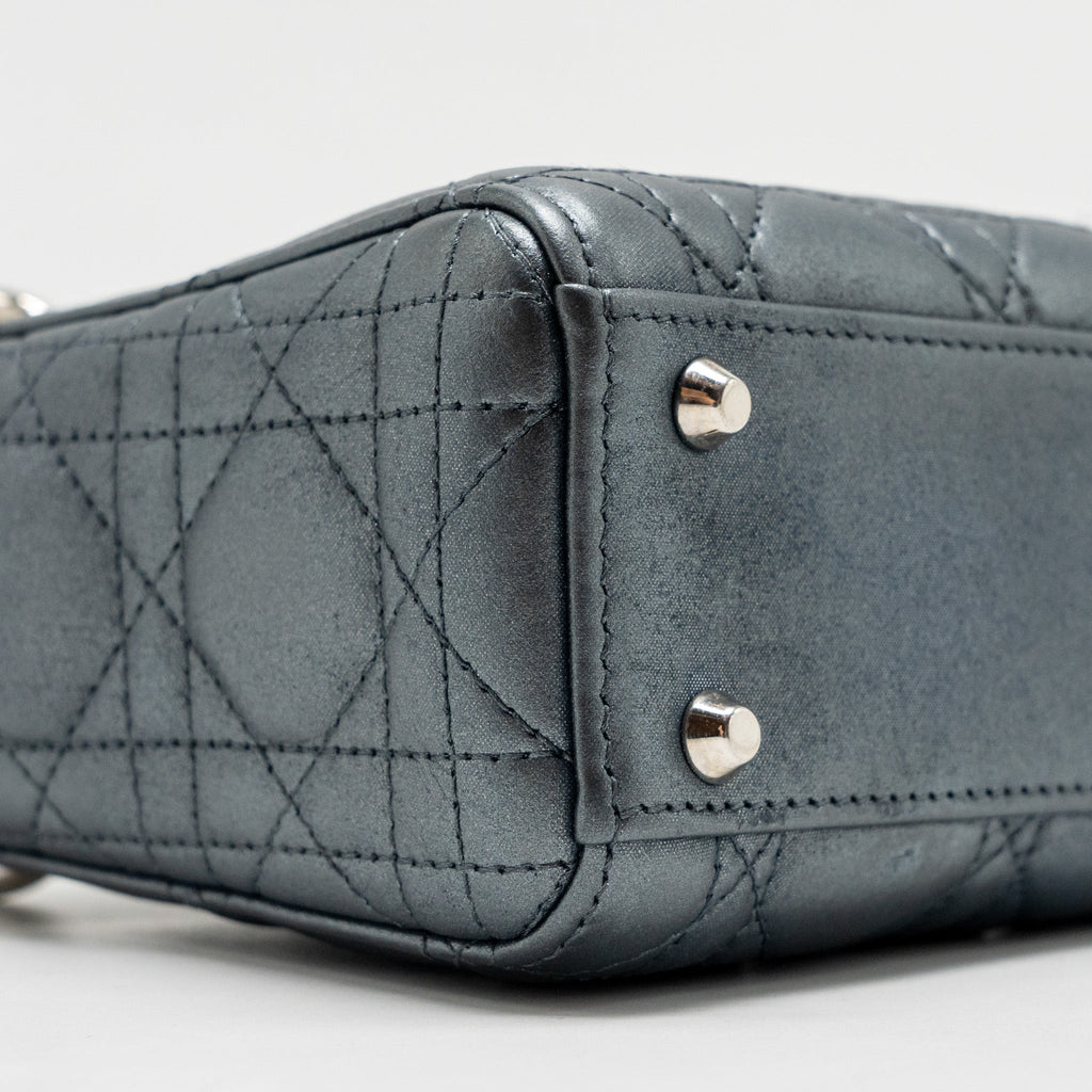 DIOR MINI LADY DIOR LAMBSKIN IRIDESCENT GREY SHW