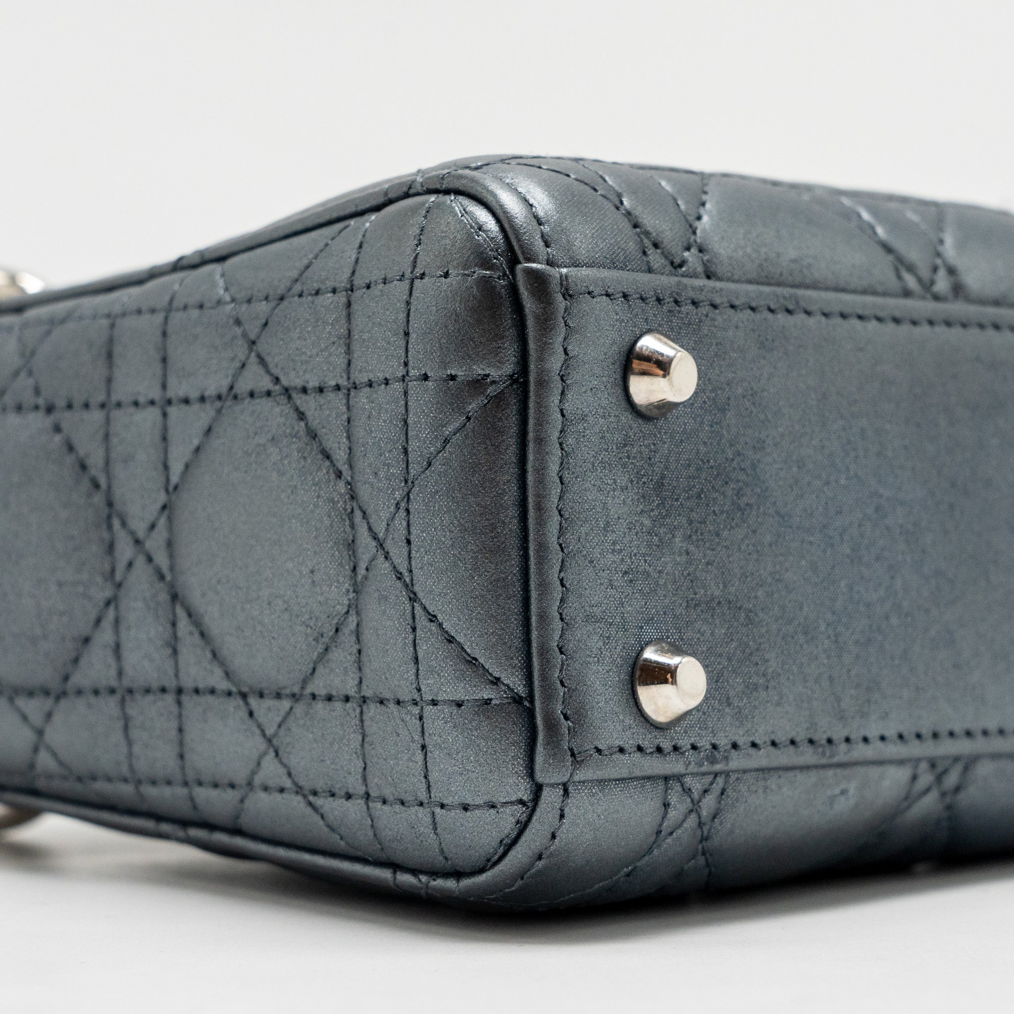 DIOR MINI LADY DIOR LAMBSKIN IRIDESCENT GREY SHW