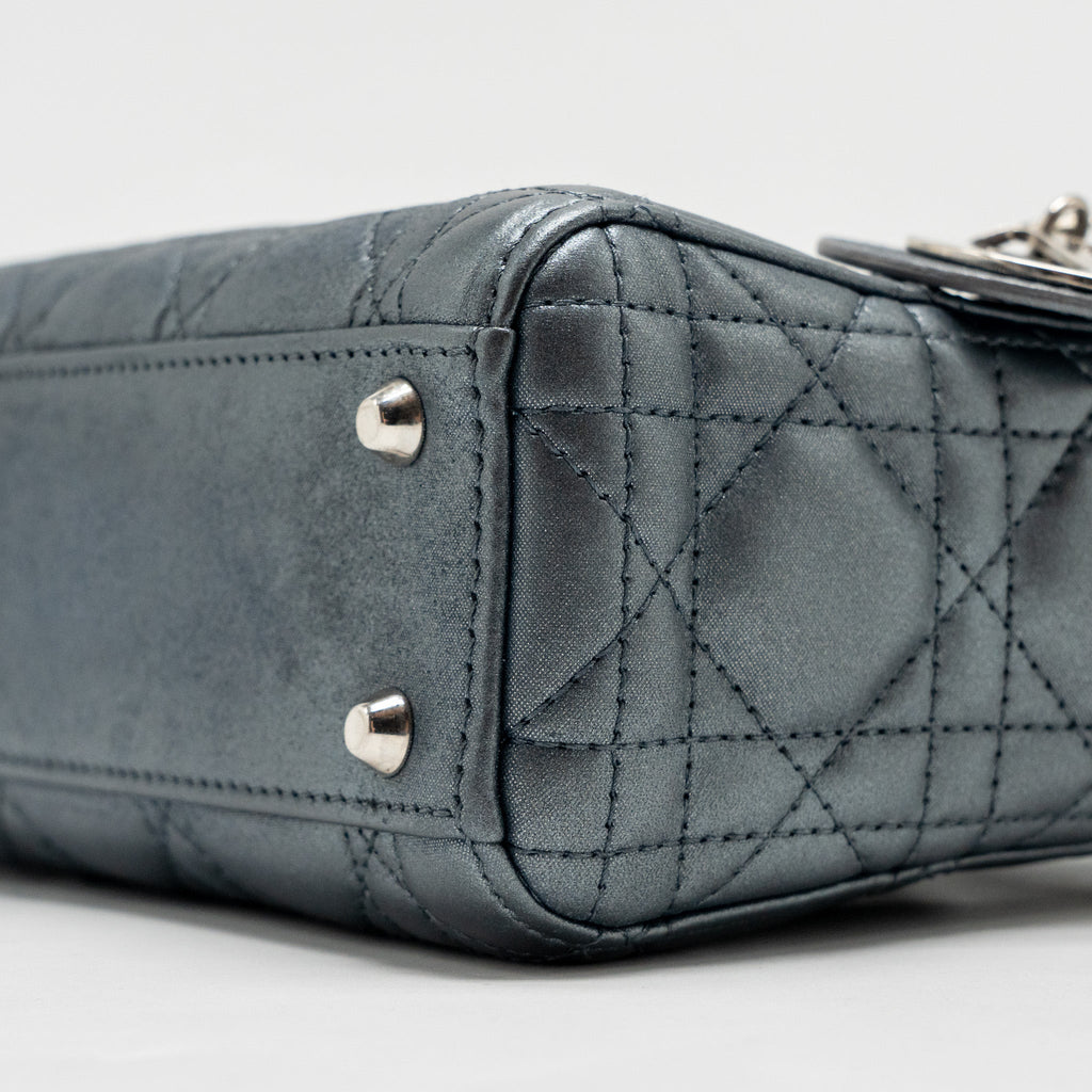 DIOR MINI LADY DIOR LAMBSKIN IRIDESCENT GREY SHW