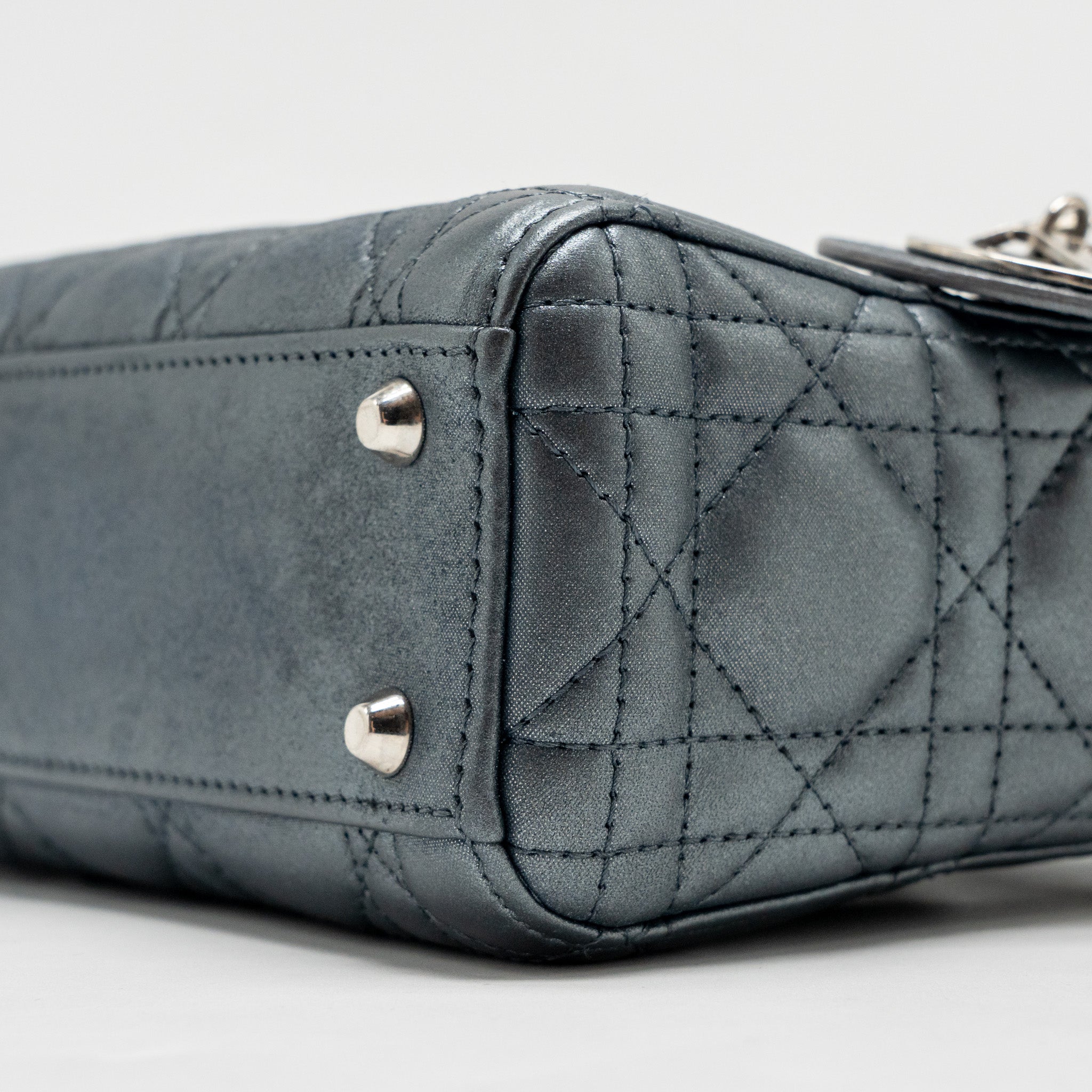 DIOR MINI LADY DIOR LAMBSKIN IRIDESCENT GREY SHW