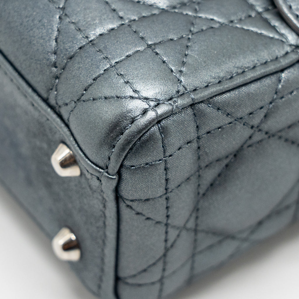 DIOR MINI LADY DIOR LAMBSKIN IRIDESCENT GREY SHW