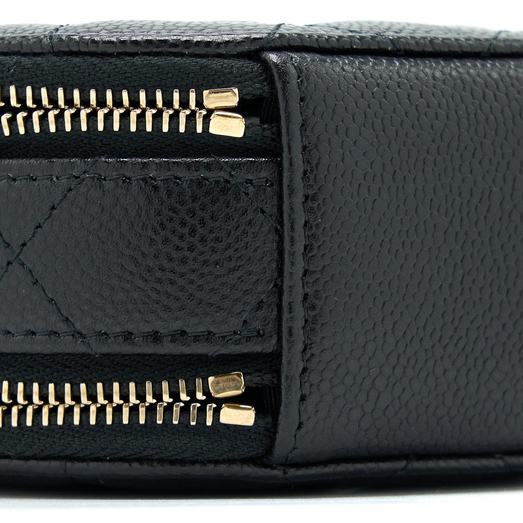 CHANEL MINI TOP HANDLE ROUND VANITY CASE WITH CHAIN CAVIAR BLACK LGHW