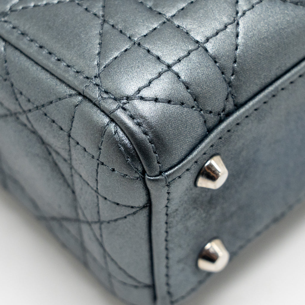 DIOR MINI LADY DIOR LAMBSKIN IRIDESCENT GREY SHW