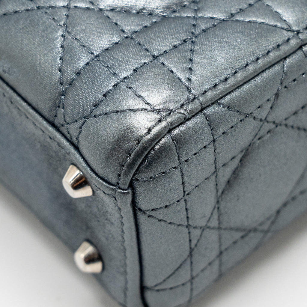 DIOR MINI LADY DIOR LAMBSKIN IRIDESCENT GREY SHW