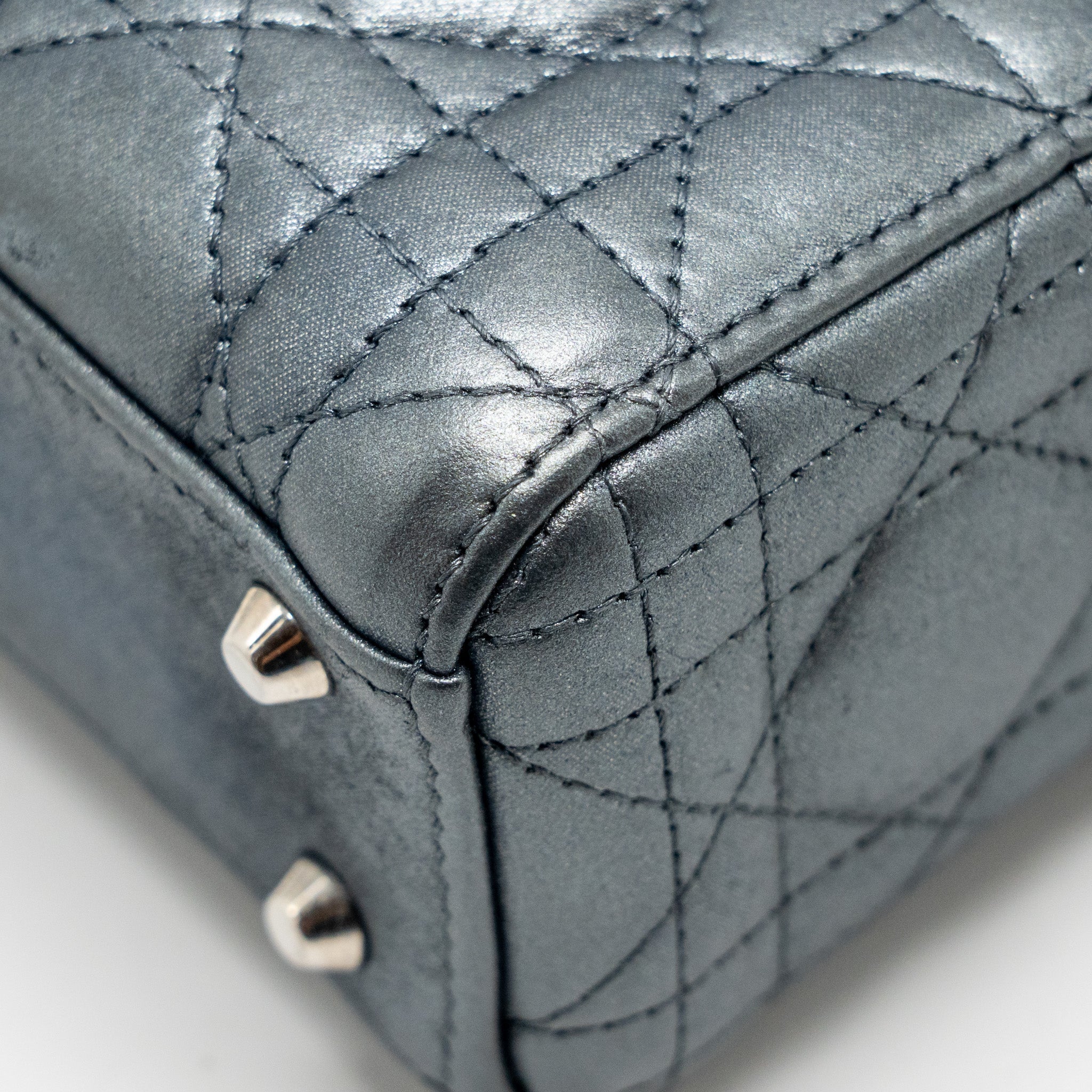 DIOR MINI LADY DIOR LAMBSKIN IRIDESCENT GREY SHW