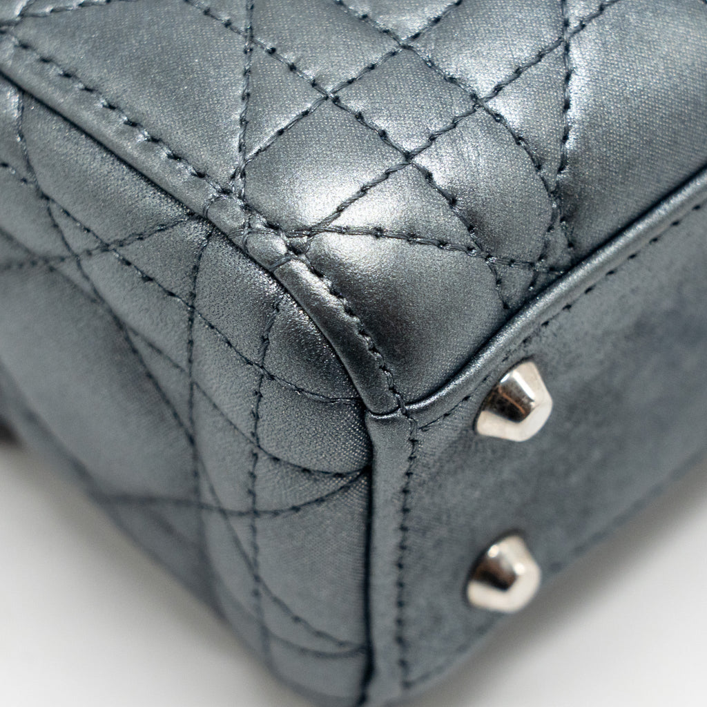 DIOR MINI LADY DIOR LAMBSKIN IRIDESCENT GREY SHW