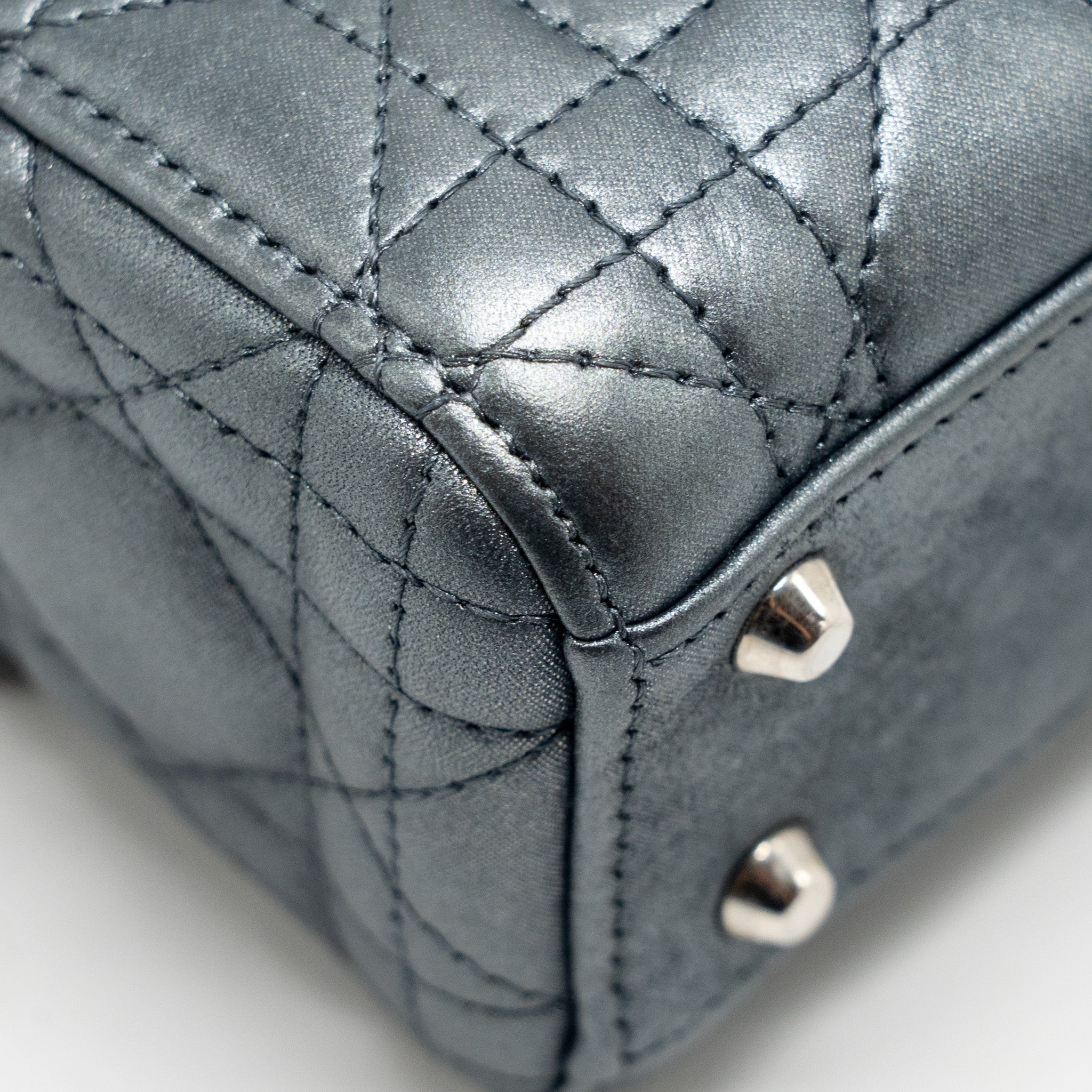 DIOR MINI LADY DIOR LAMBSKIN IRIDESCENT GREY SHW