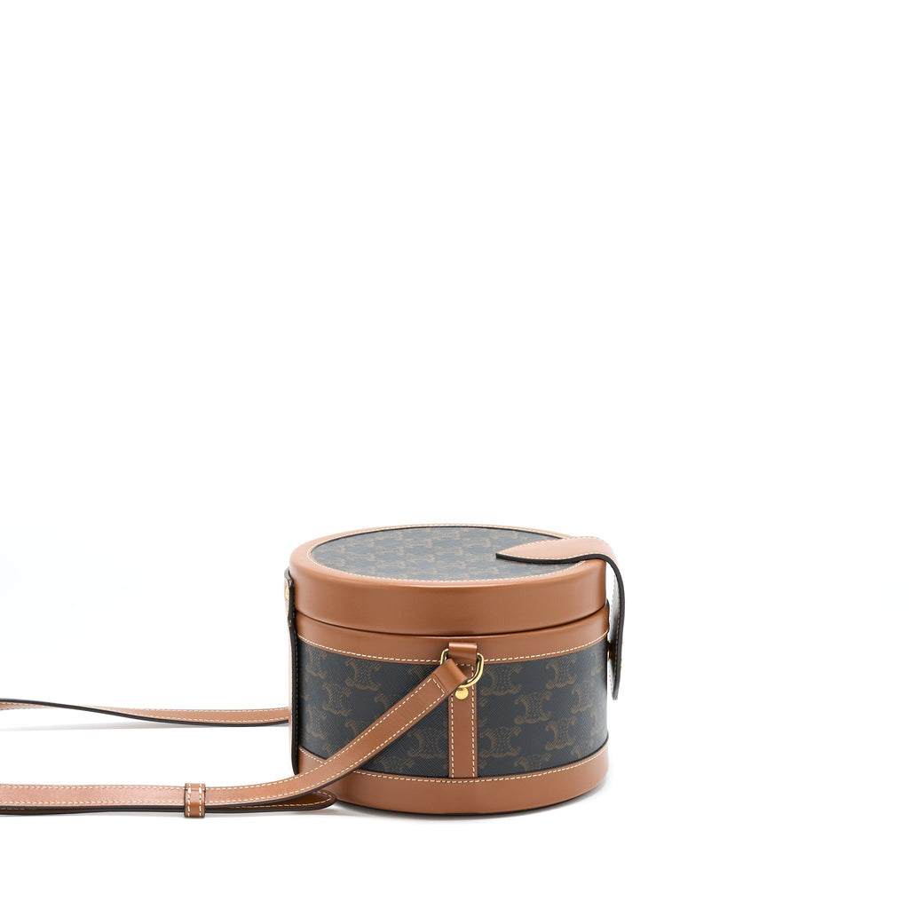 CELINE MEDIUM TAMBOUR BAG TRIOMPHE CANVAS AND CALFSKIN TAN GHW