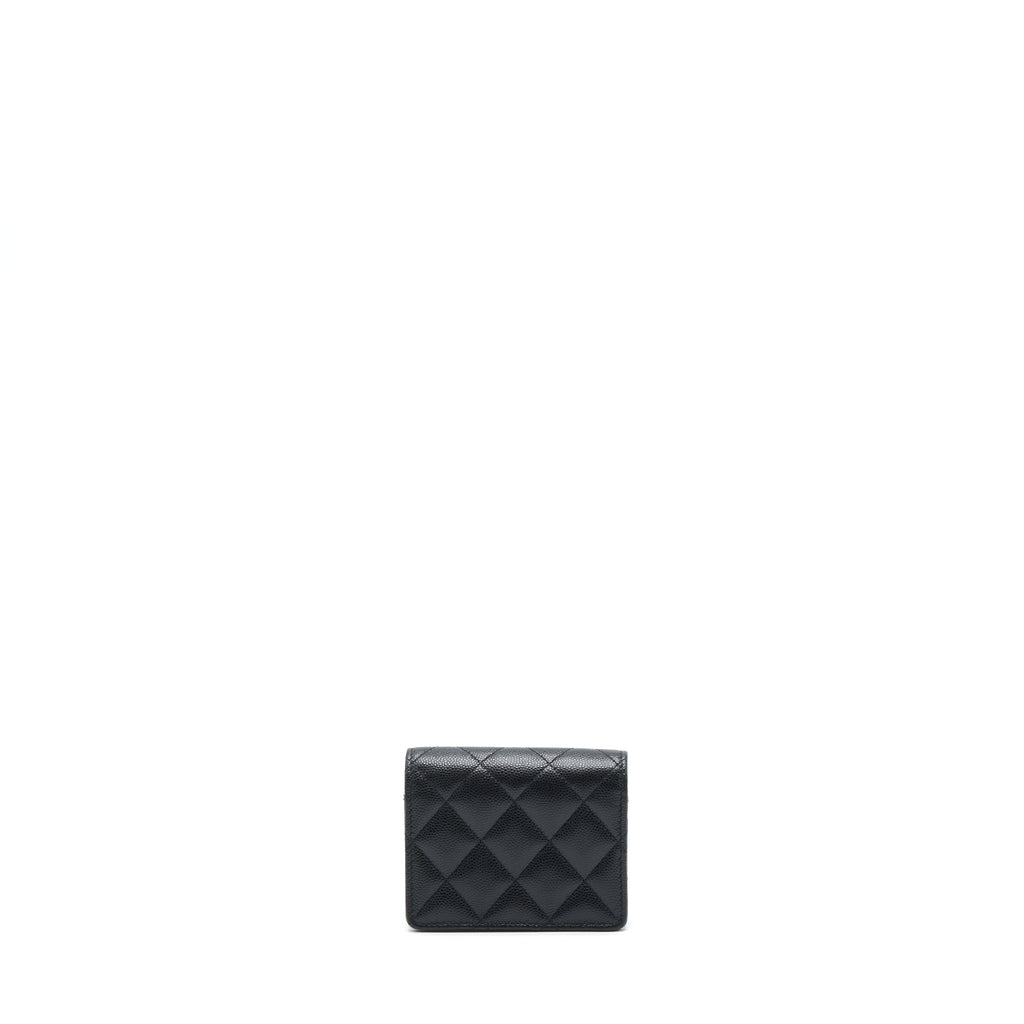 CHANEL CARD HOLDER ON CHAIN CAVIAR BLACK LGHW