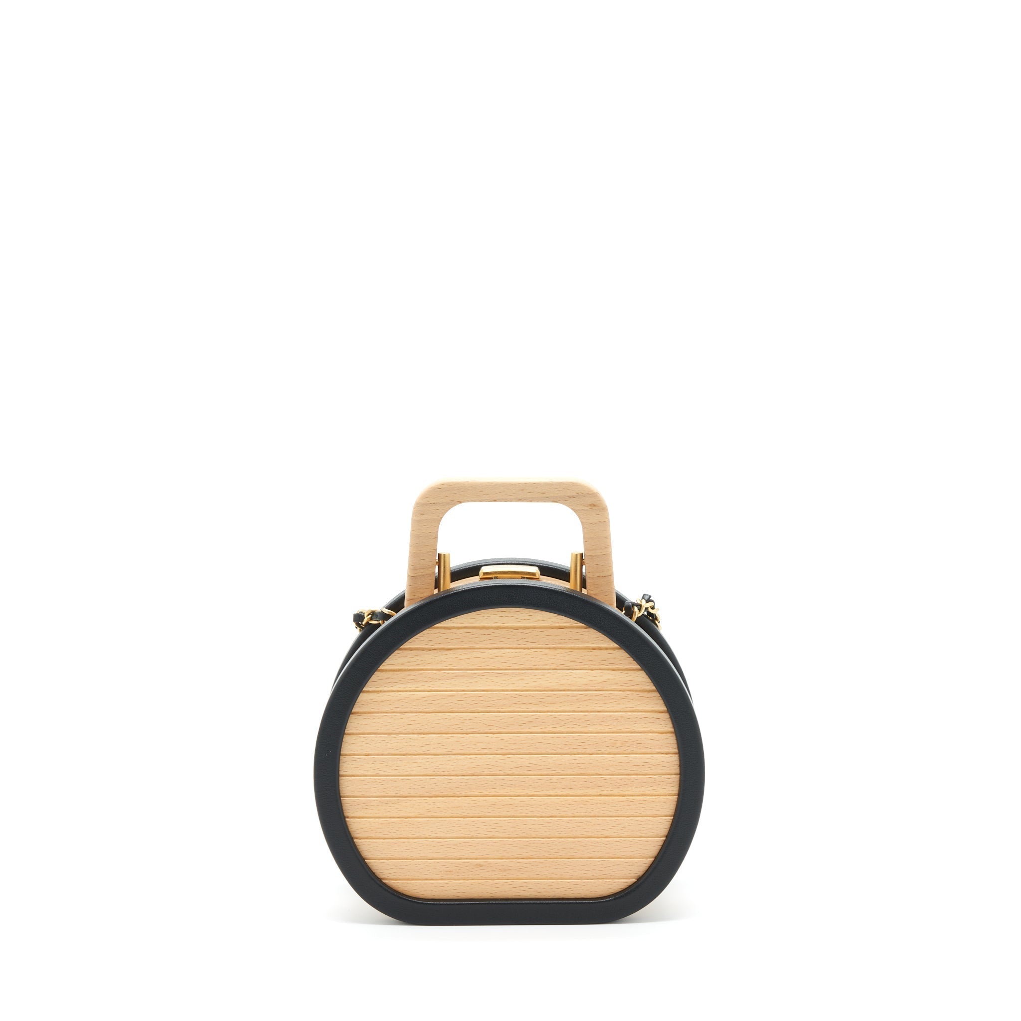 CHANEL 22C SMALL VANITY CASE BEECH WOOD, CALFSKIN BEIGE / BLACK WITH GHW