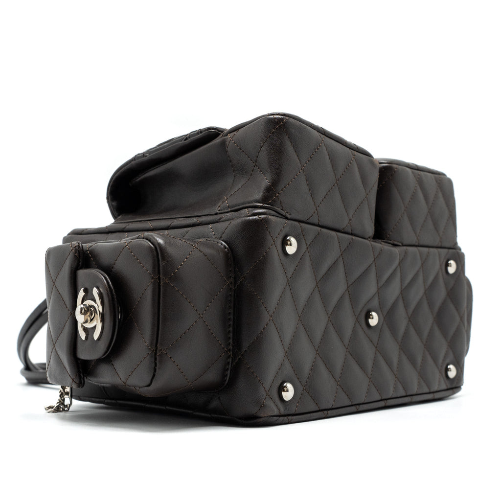 CHANEL VINTAGE CAMBO REPORTER BAG CALFSKIN DARK BROWN SHW