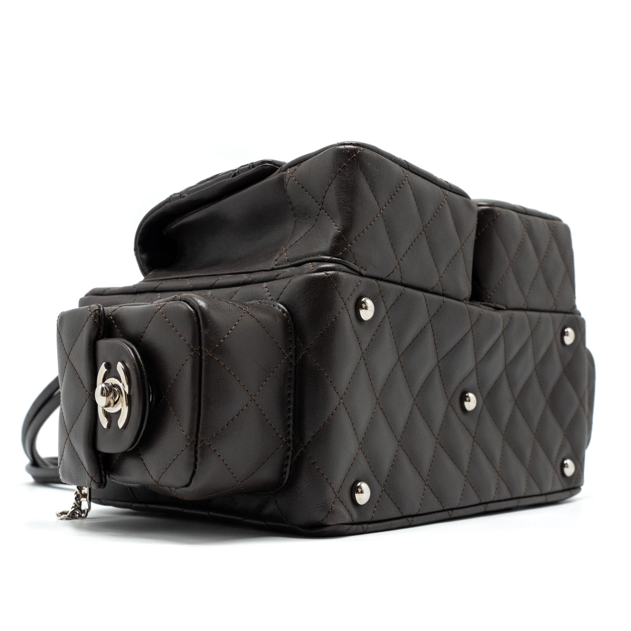 CHANEL VINTAGE CAMBO REPORTER BAG CALFSKIN DARK BROWN SHW