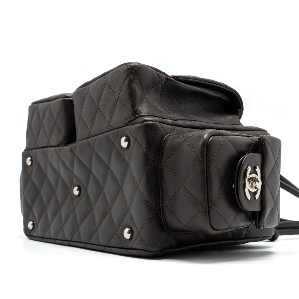 CHANEL VINTAGE CAMBO REPORTER BAG CALFSKIN DARK BROWN SHW