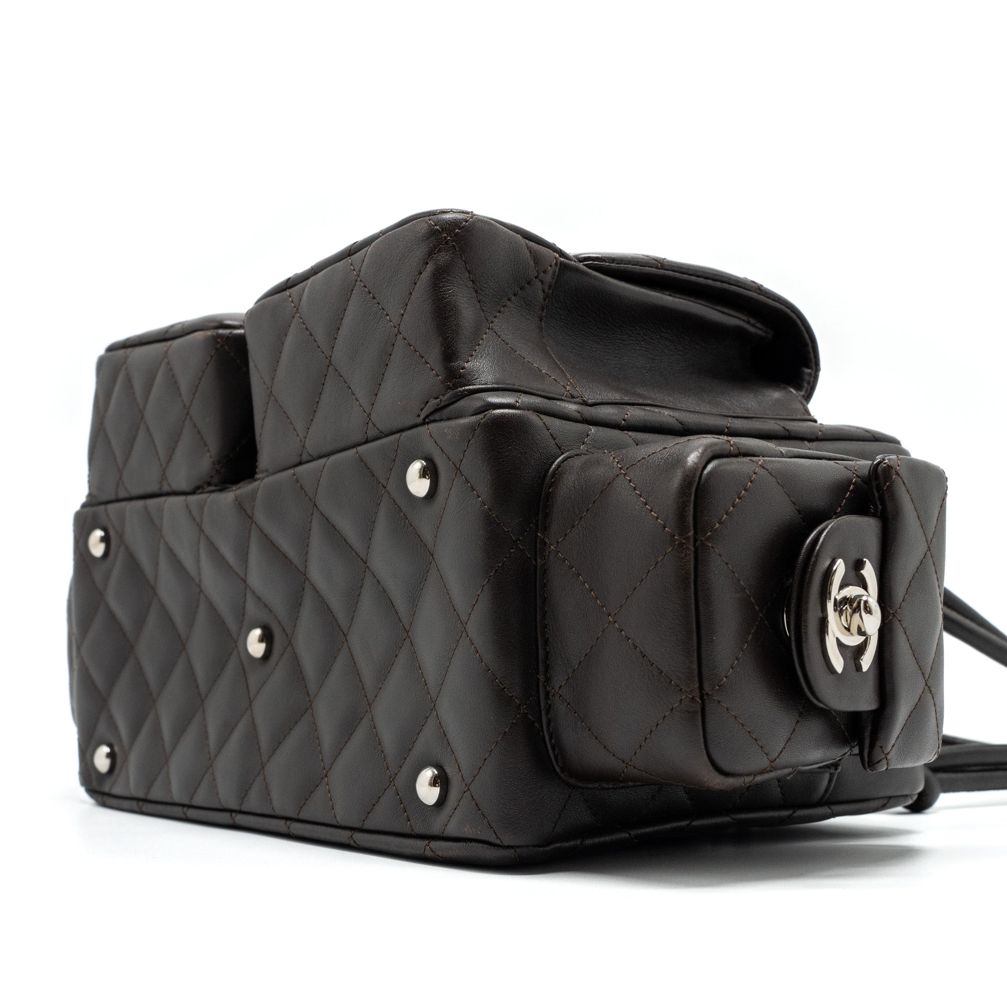 CHANEL VINTAGE CAMBO REPORTER BAG CALFSKIN DARK BROWN SHW