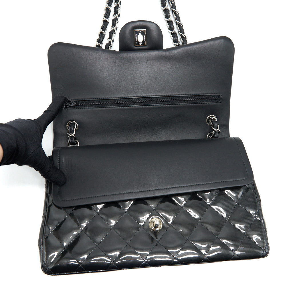 CHANEL CLASSIC FLAP BAG JUMBO PATENT BLACK SHW