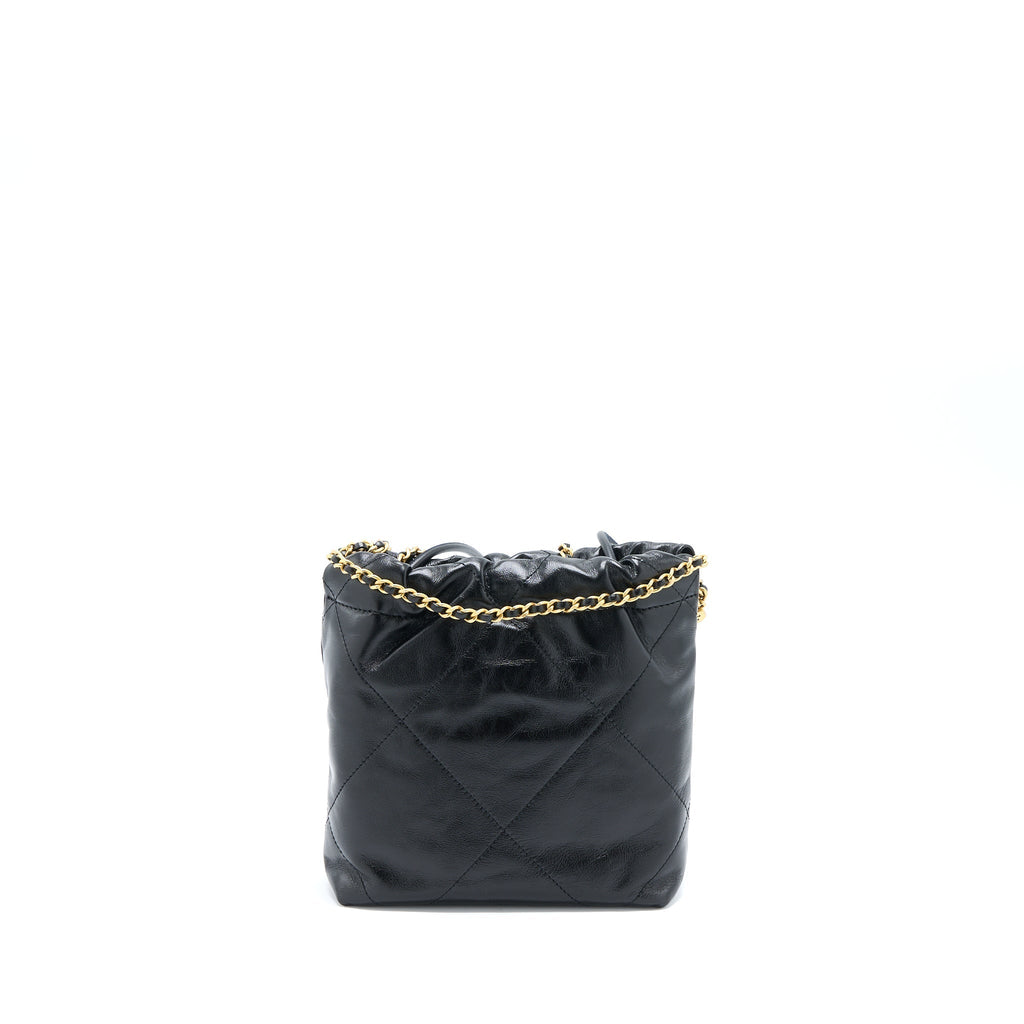CHANEL 23S MINI 22 BAG WITH PEARL SHINY CALFSKIN BLACK BRUSHED GHW (MICROCHIP)