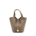 HERMES PICOTIN 18 LOCK BAG CLEMENCE LEATHER ETOUPE WITH GHW