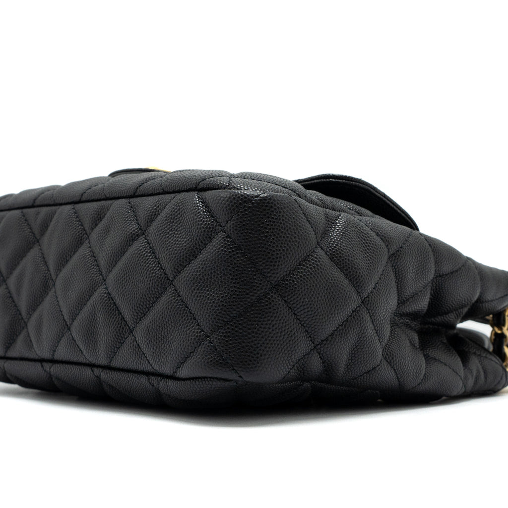 CHANEL 23C HOBO BAG GRAINED CALFSKIN BLACK GHW (MICROCHIP)