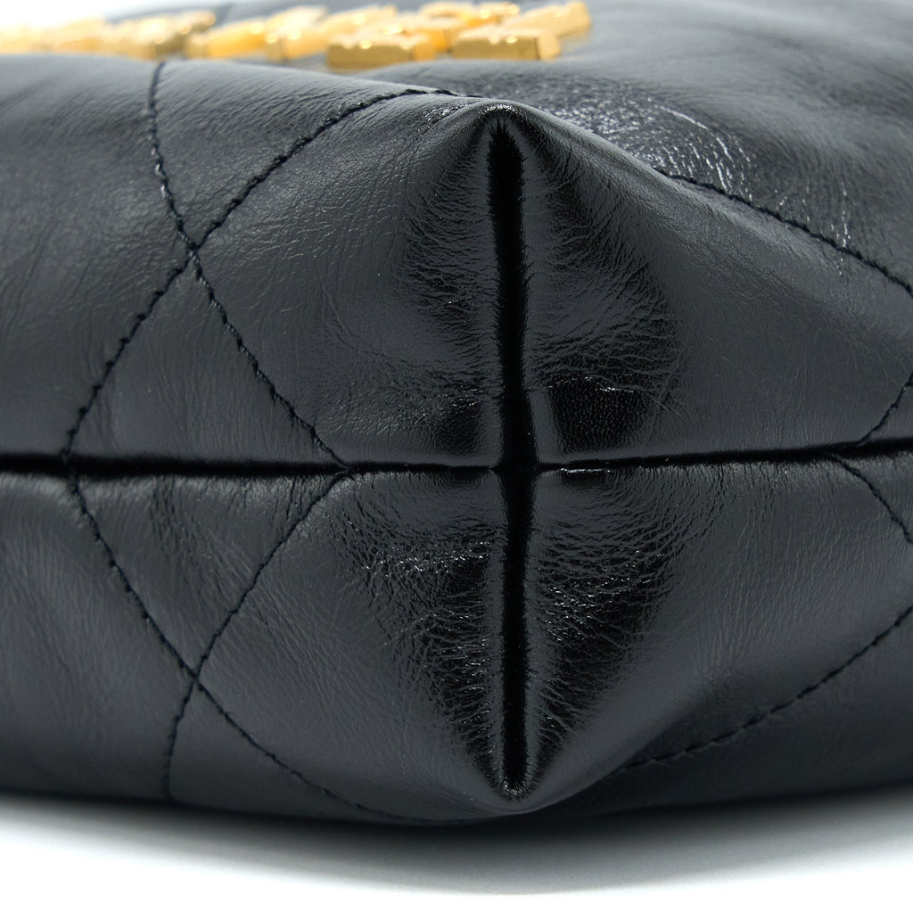 CHANEL 23S MINI 22 BAG WITH PEARL SHINY CALFSKIN BLACK BRUSHED GHW (MICROCHIP)