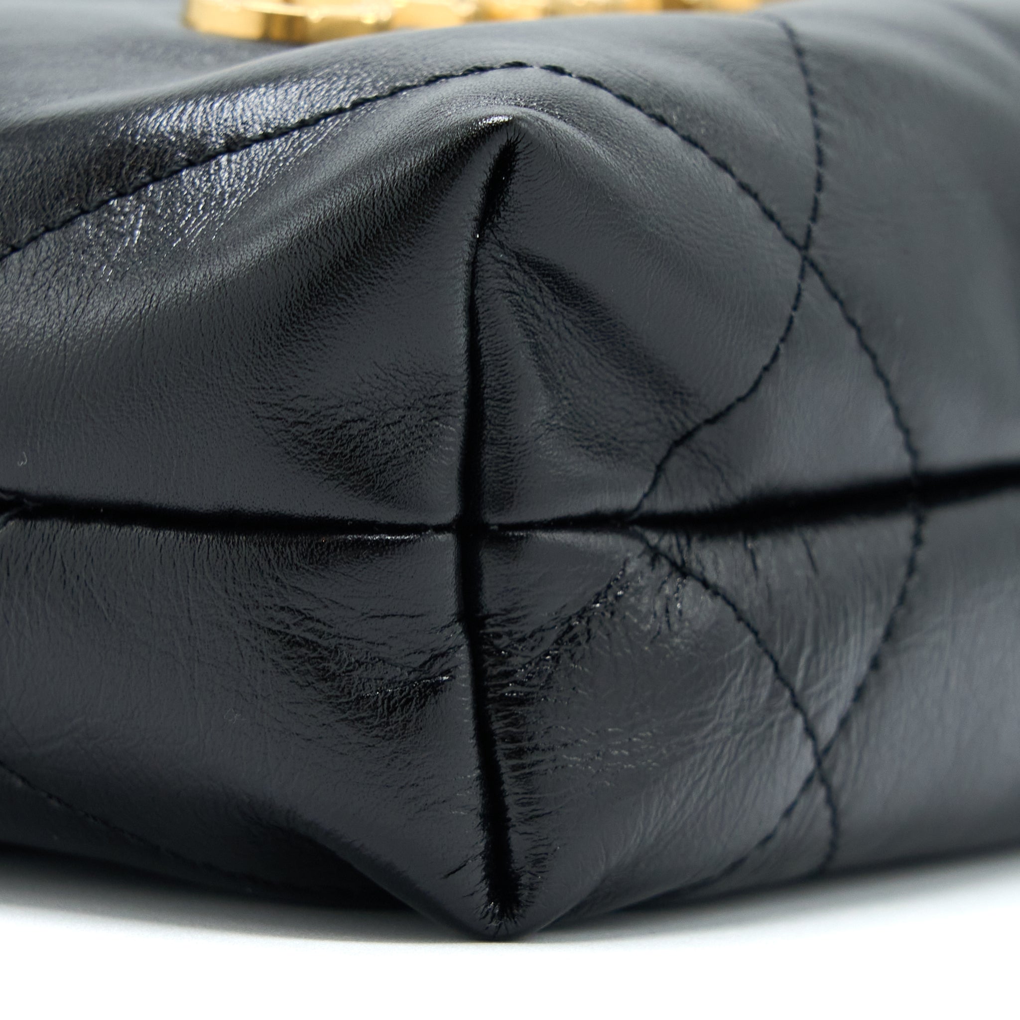 CHANEL 23S MINI 22 BAG WITH PEARL SHINY CALFSKIN BLACK BRUSHED GHW (MICROCHIP)