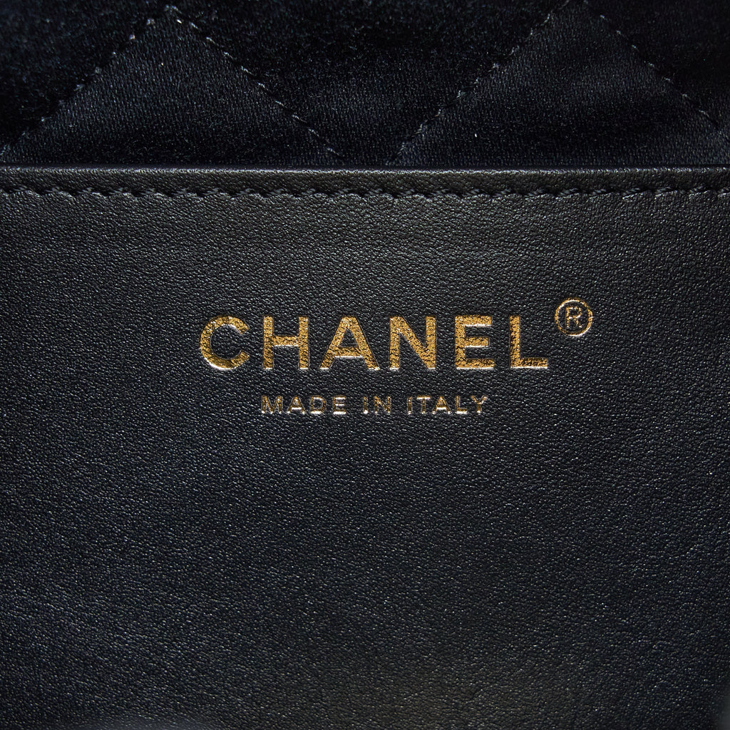 CHANEL 23S MINI 22 BAG WITH PEARL SHINY CALFSKIN BLACK BRUSHED GHW (MICROCHIP)