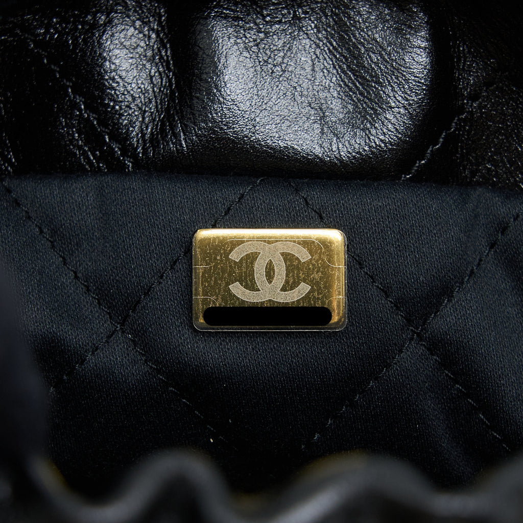 CHANEL 23S MINI 22 BAG WITH PEARL SHINY CALFSKIN BLACK BRUSHED GHW (MICROCHIP)