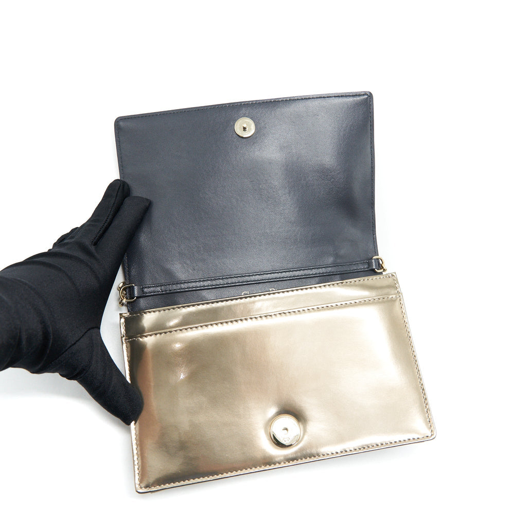 DIOR DIORAMA WALLET ON CHAIN METALLIC GOLD WITH GHW