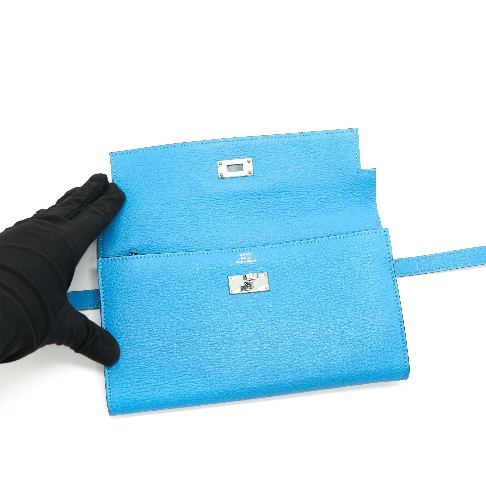 HERMES KELLY LONG WALLET BLUE SHW