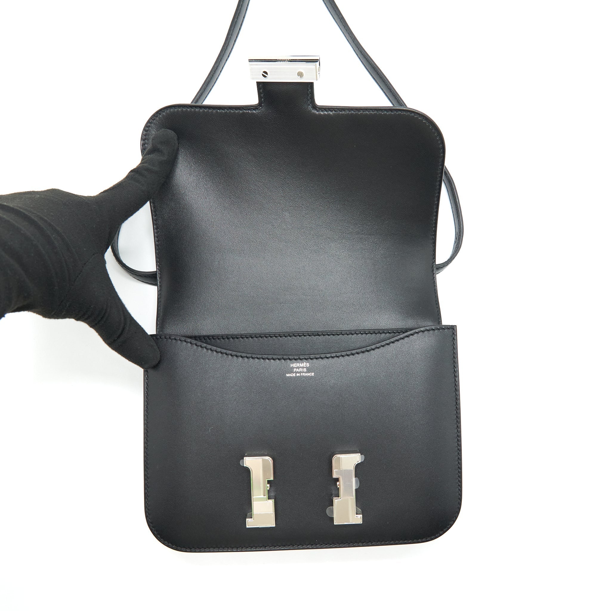 HERMES MINI CONSTANCE STUDIO DISCO LIMITED MONSIEUR LEATHER BLACK WITH SHW