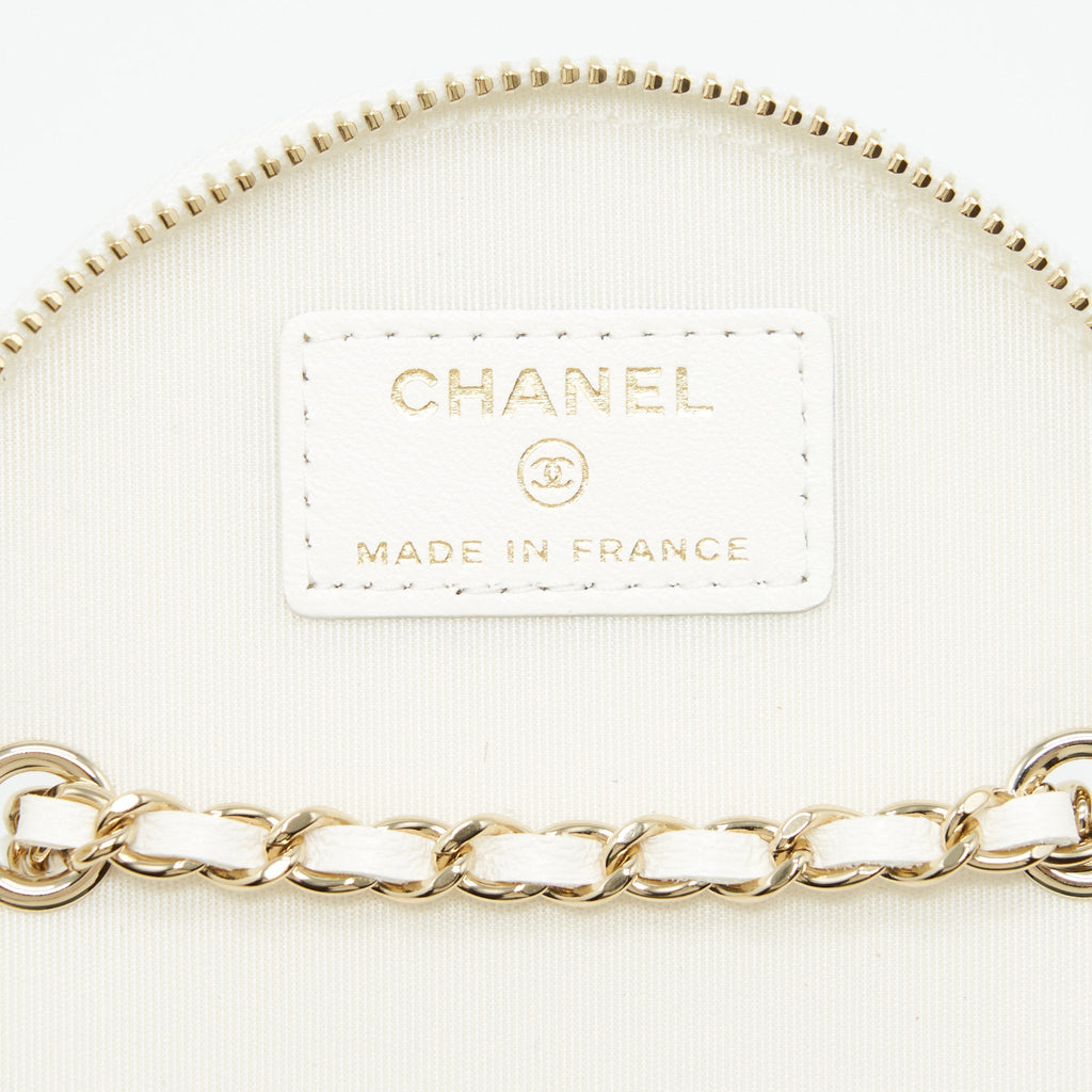 CHANEL ROUND VANITY WITH CHAIN WHITE/ BLACK WITH LGHW
