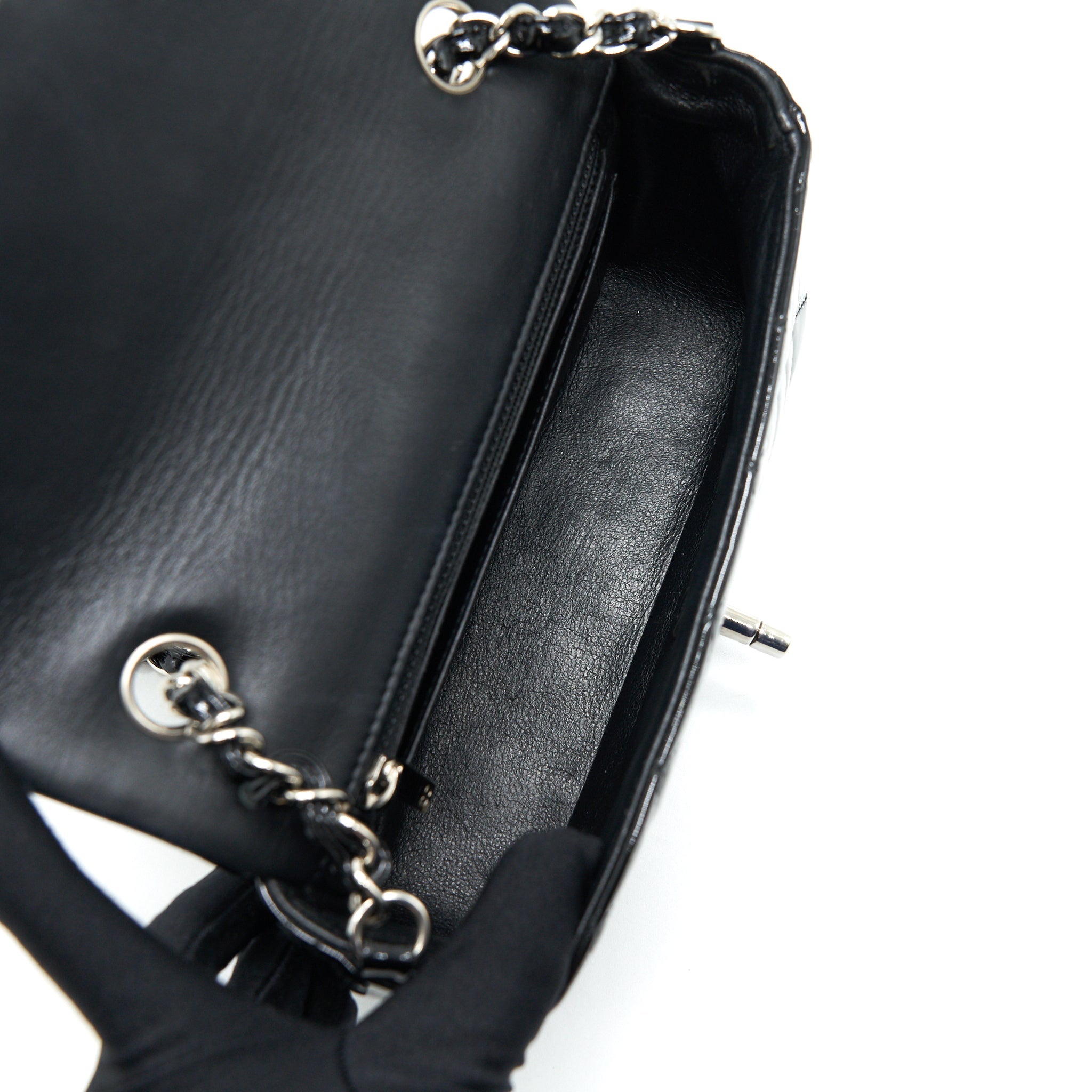 CHANEL MINI RECTANGULAR FLAP BAG PATENT LEATHER BLACK SHW