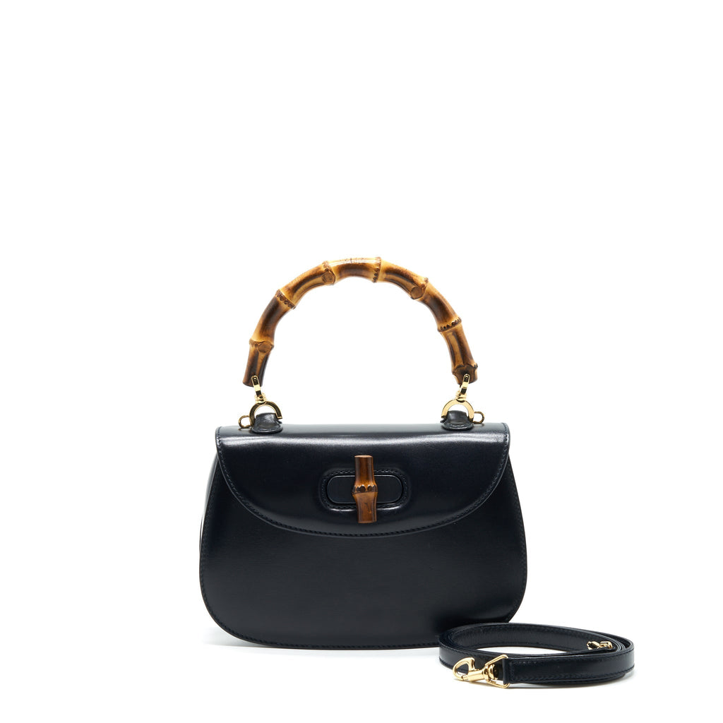 GUCCI VINTAGE BAMBOO SMALL TOP HANDLE BAG BLACK