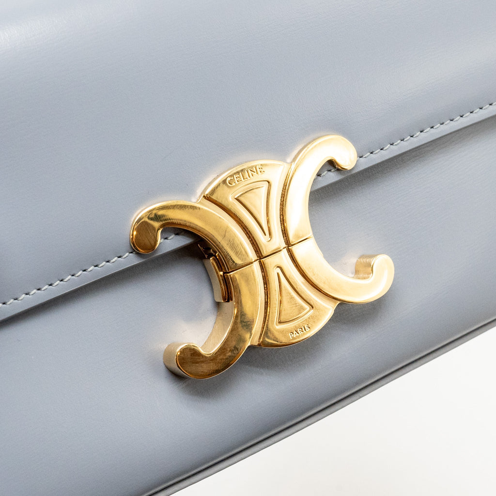 CELINE CHAIN SHOULDER BAG CLAUDE SHINY CALFSKIN BLUE GREY GHW