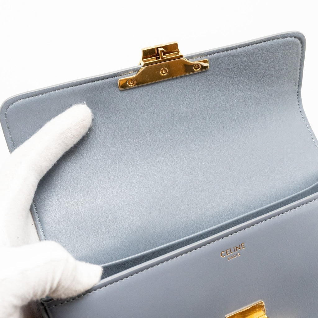 CELINE CHAIN SHOULDER BAG CLAUDE SHINY CALFSKIN BLUE GREY GHW