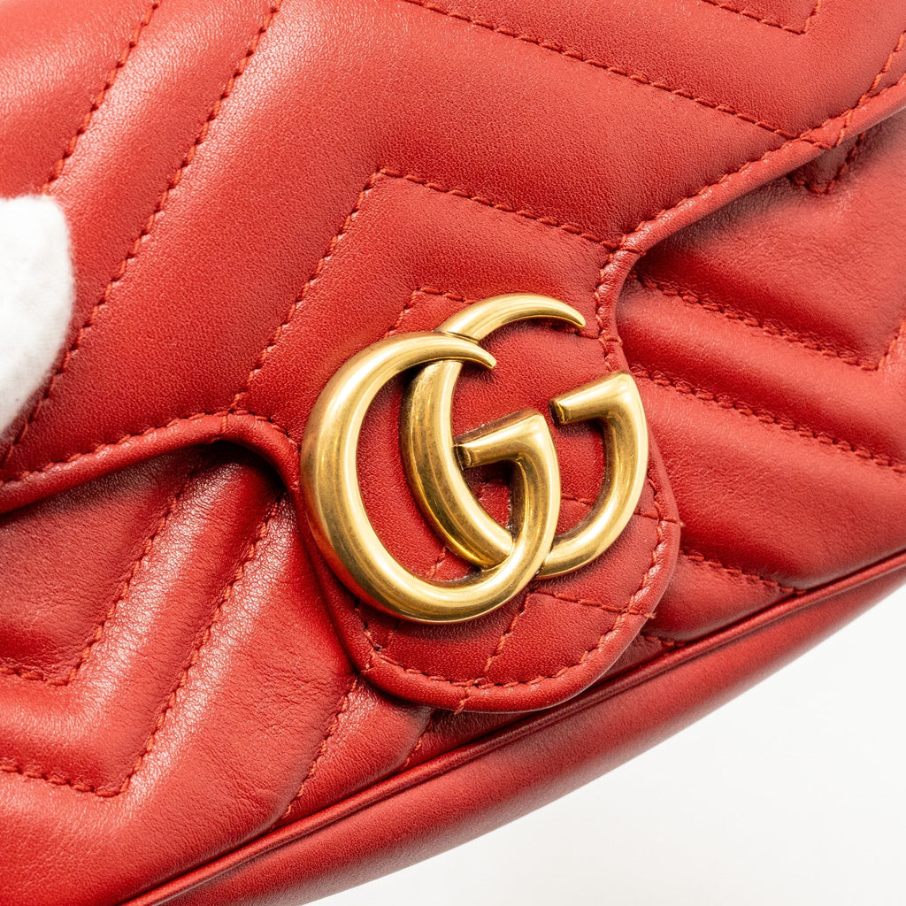 GUCCI MINI GG MARMONT CALFSKIN RED GHW