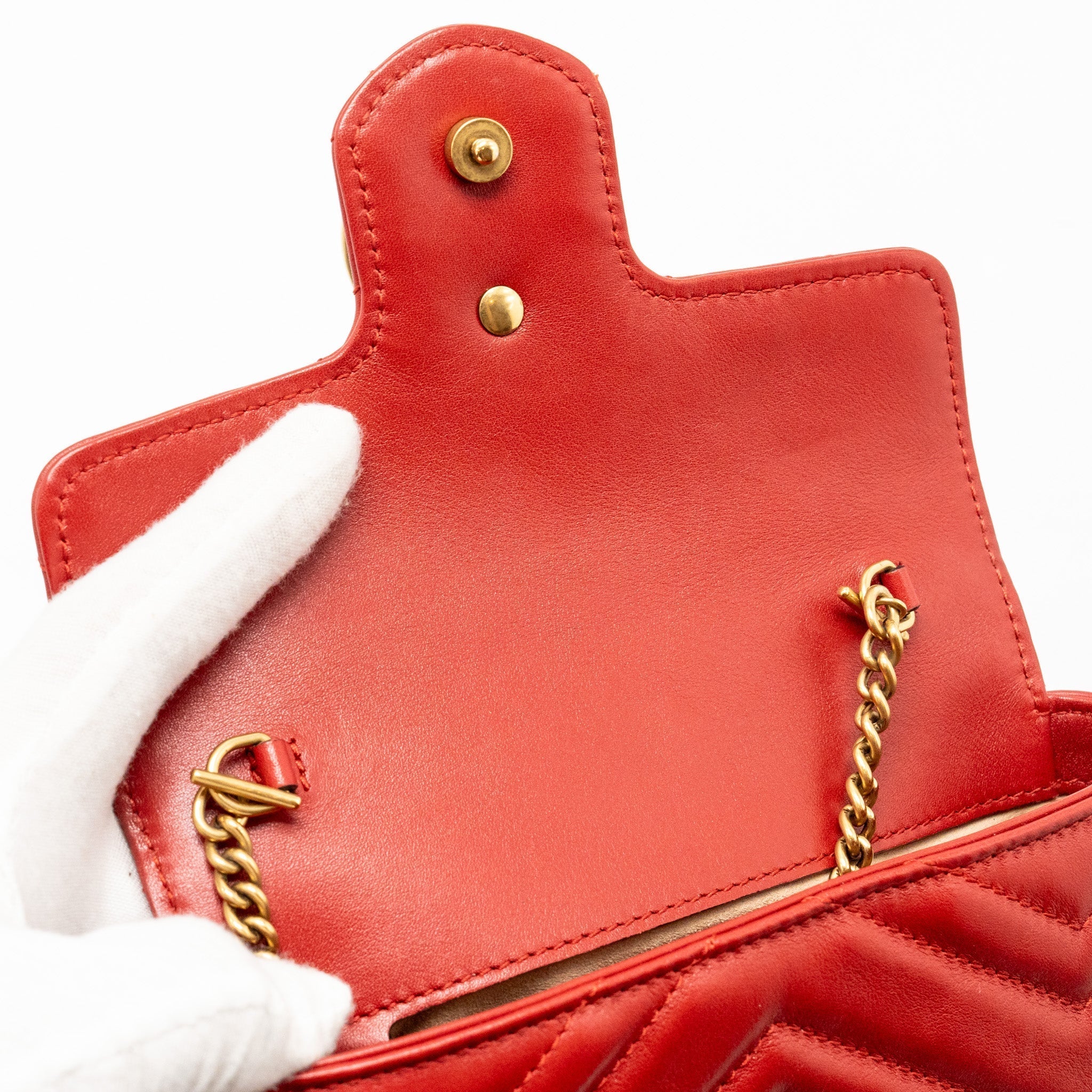 GUCCI MINI GG MARMONT CALFSKIN RED GHW