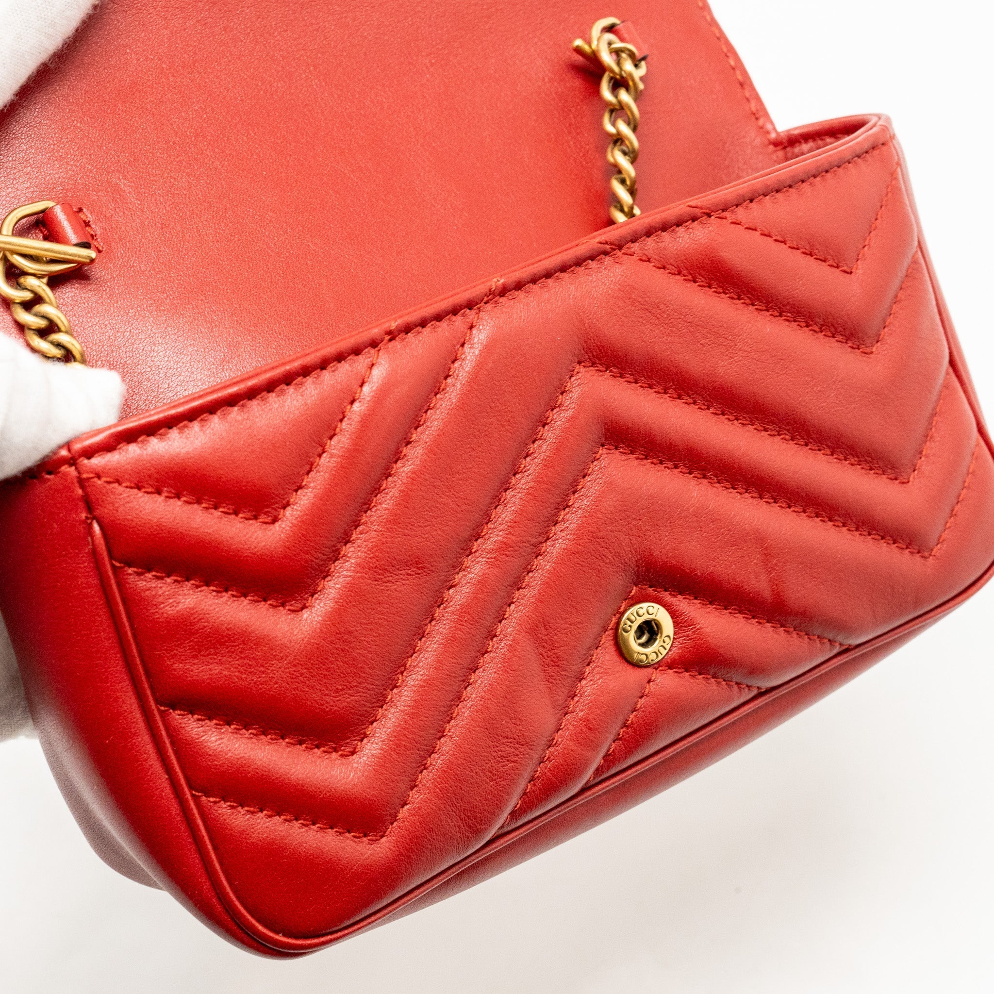 GUCCI MINI GG MARMONT CALFSKIN RED GHW