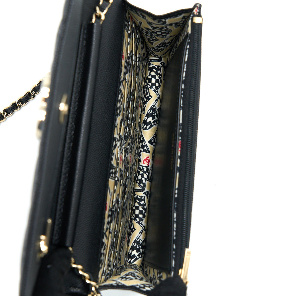 CHANEL GIANT CC LOGO WALLET ON CHAIN CAVIAR BLACK LGHW (MICROCHIP)