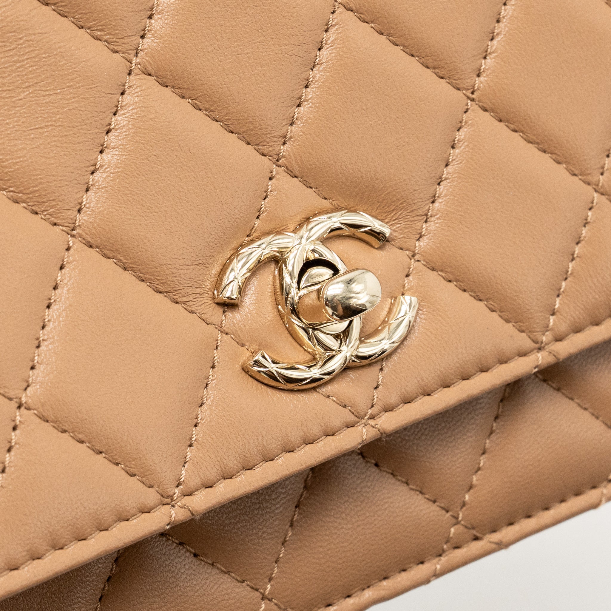 CHANEL TRENDY CC WALLET ON CHAIN LAMBSKIN DARK BEIGE LGHW (MICROCHIP)