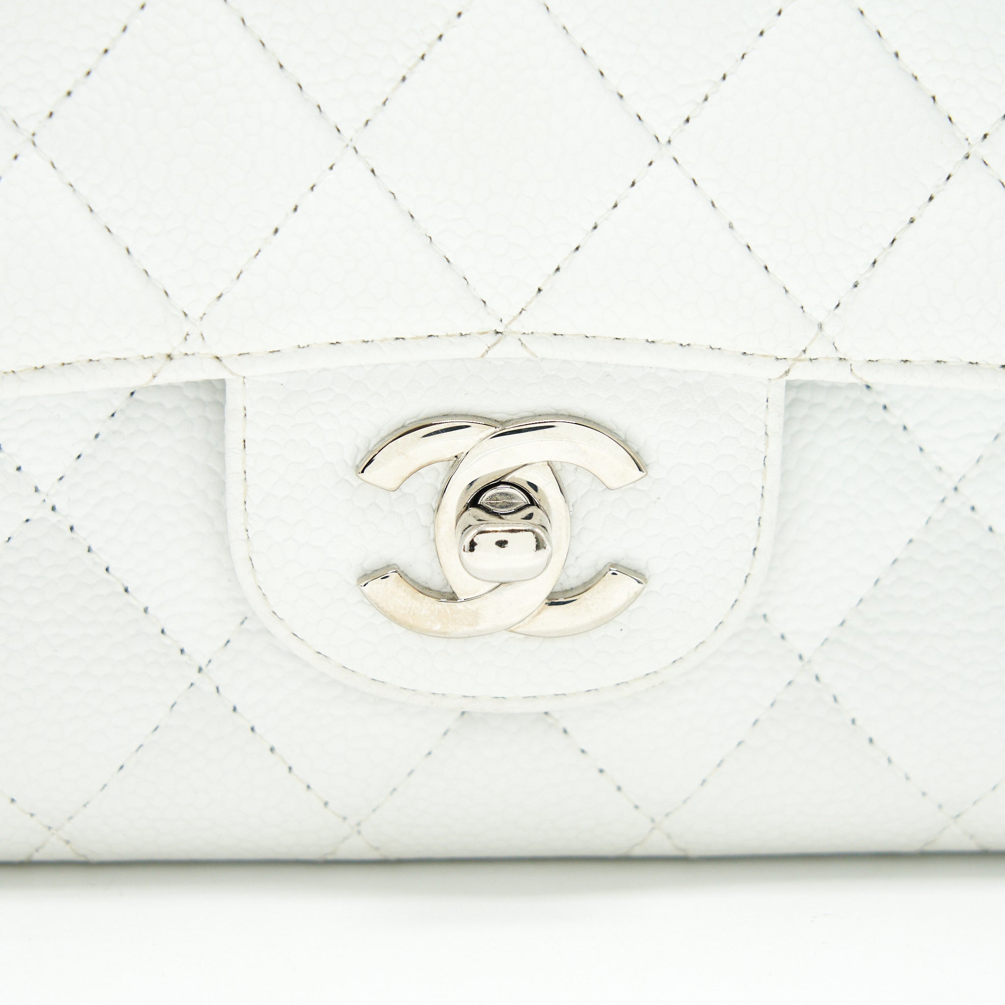 CHANEL MEDIUM CLASSIC DOUBLE FLAP BAG CAVIAR WHITE SHW