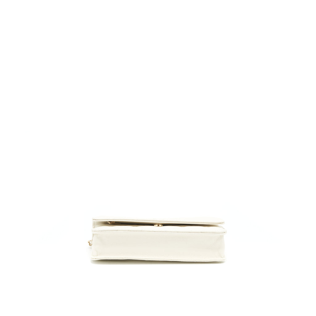 CHANEL CLASSIC WALLET ON CHAIN CAVIAR WHITE LGHW (MICROCHIP)