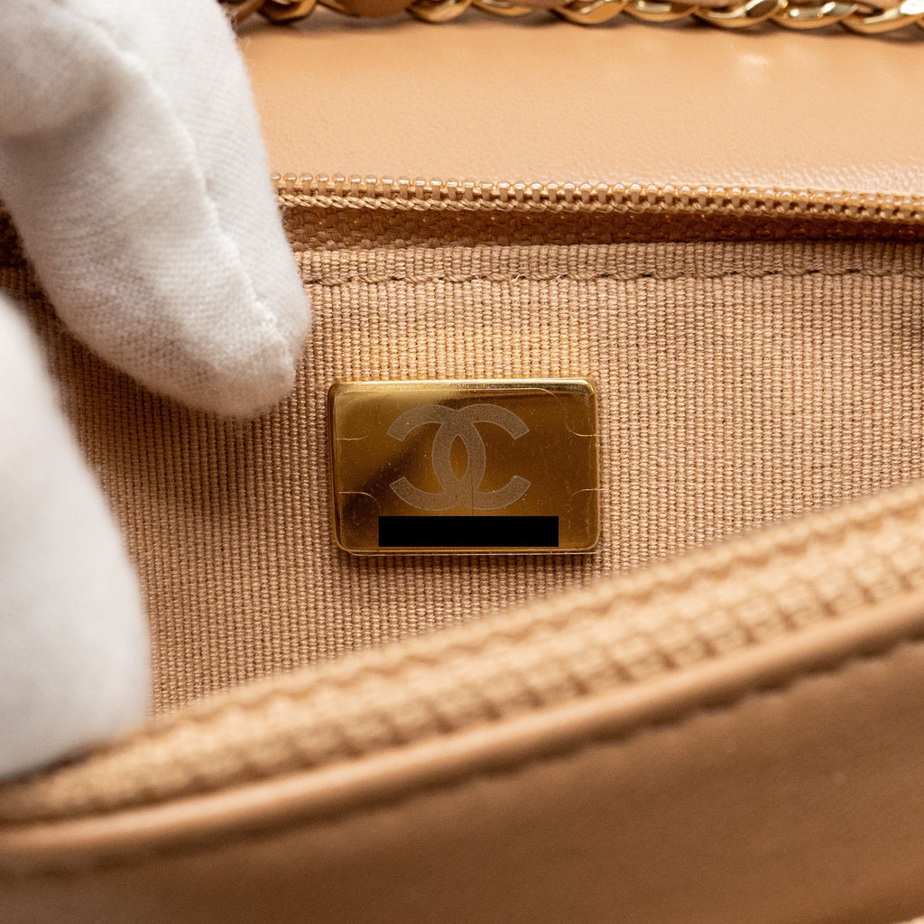 CHANEL TRENDY CC WALLET ON CHAIN LAMBSKIN DARK BEIGE LGHW (MICROCHIP)
