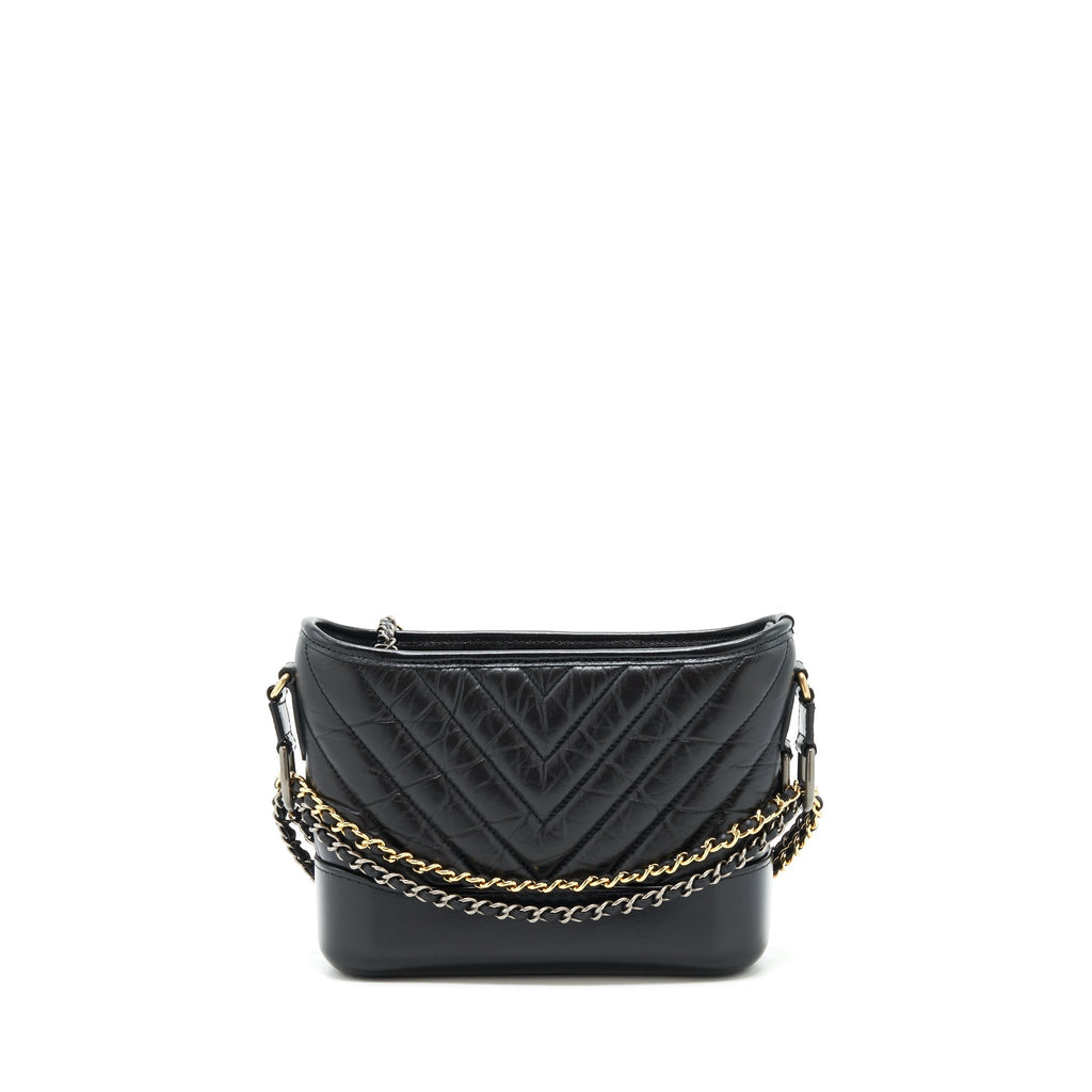 CHANEL CHEVRON GABRIELLE HOBO BAG BLACK WITH GOLD AND SILVER HARDWARE