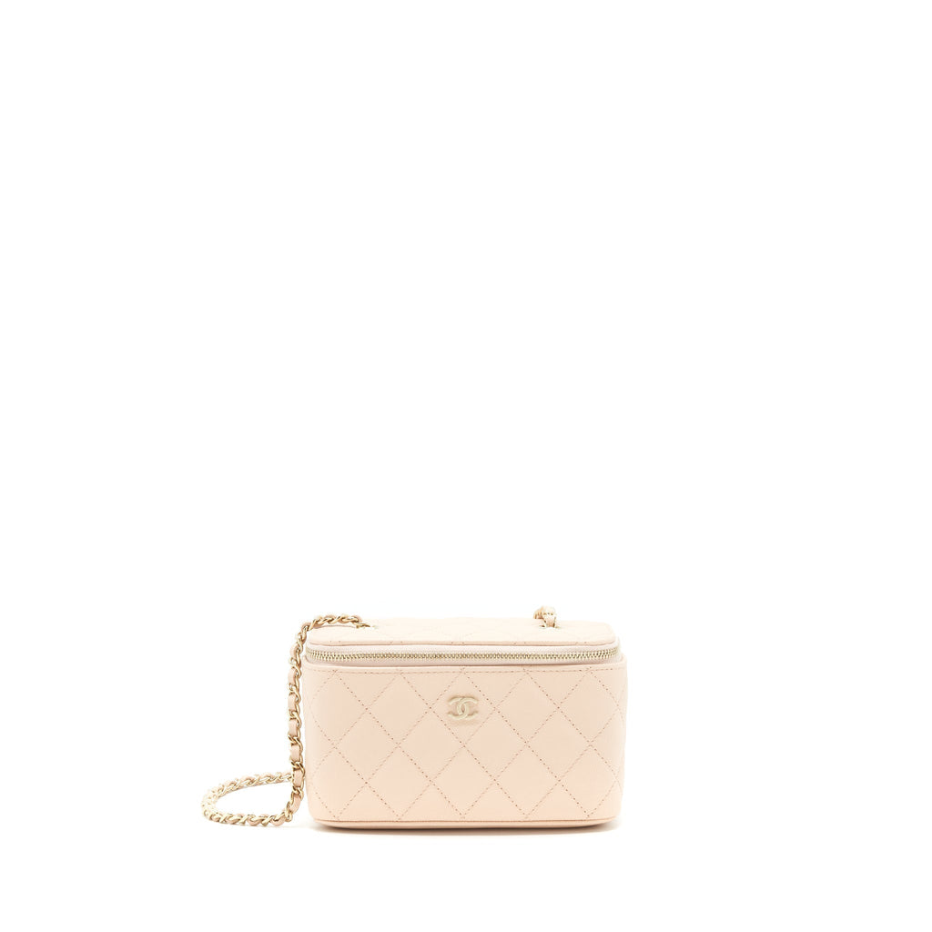 CHANEL 22C LONG VANITY WITH CHAIN CAVIAR LIGHT BEIGE LGHW