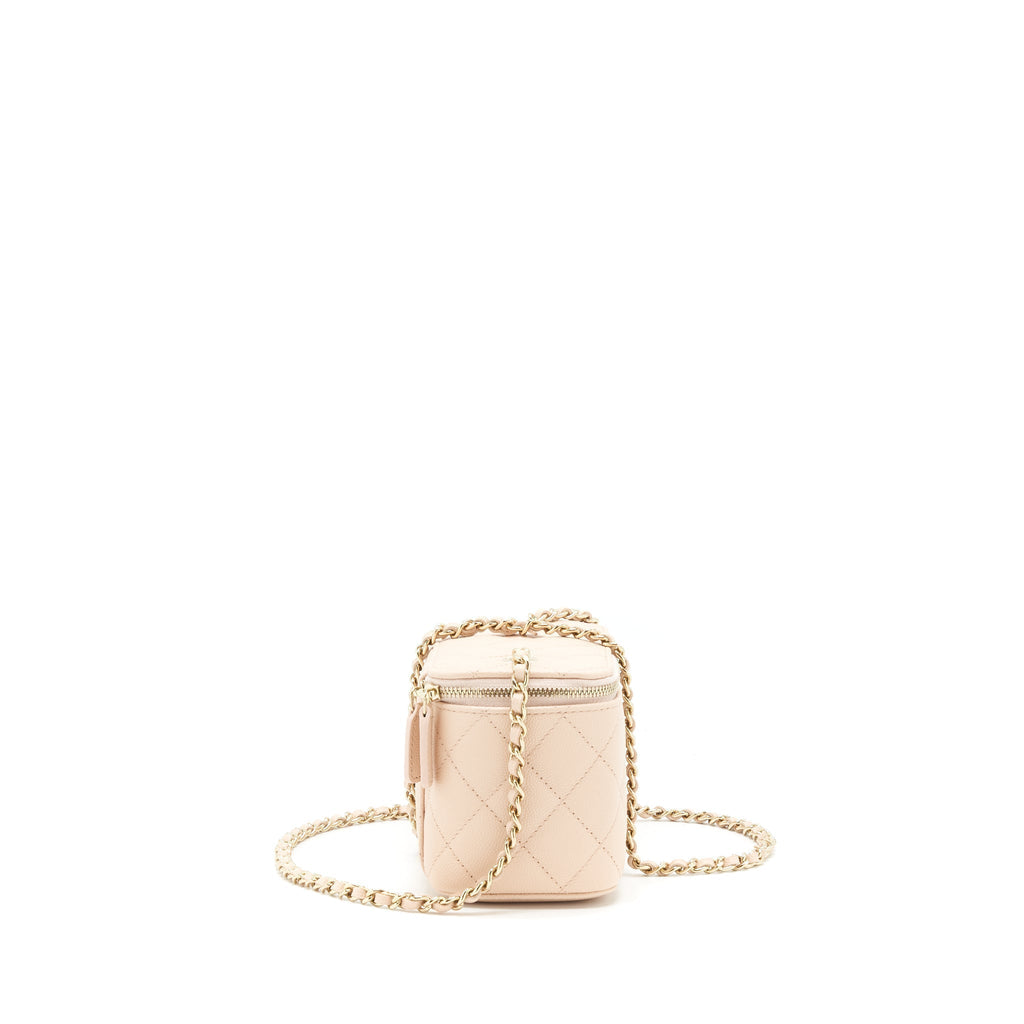 CHANEL 22C LONG VANITY WITH CHAIN CAVIAR LIGHT BEIGE LGHW
