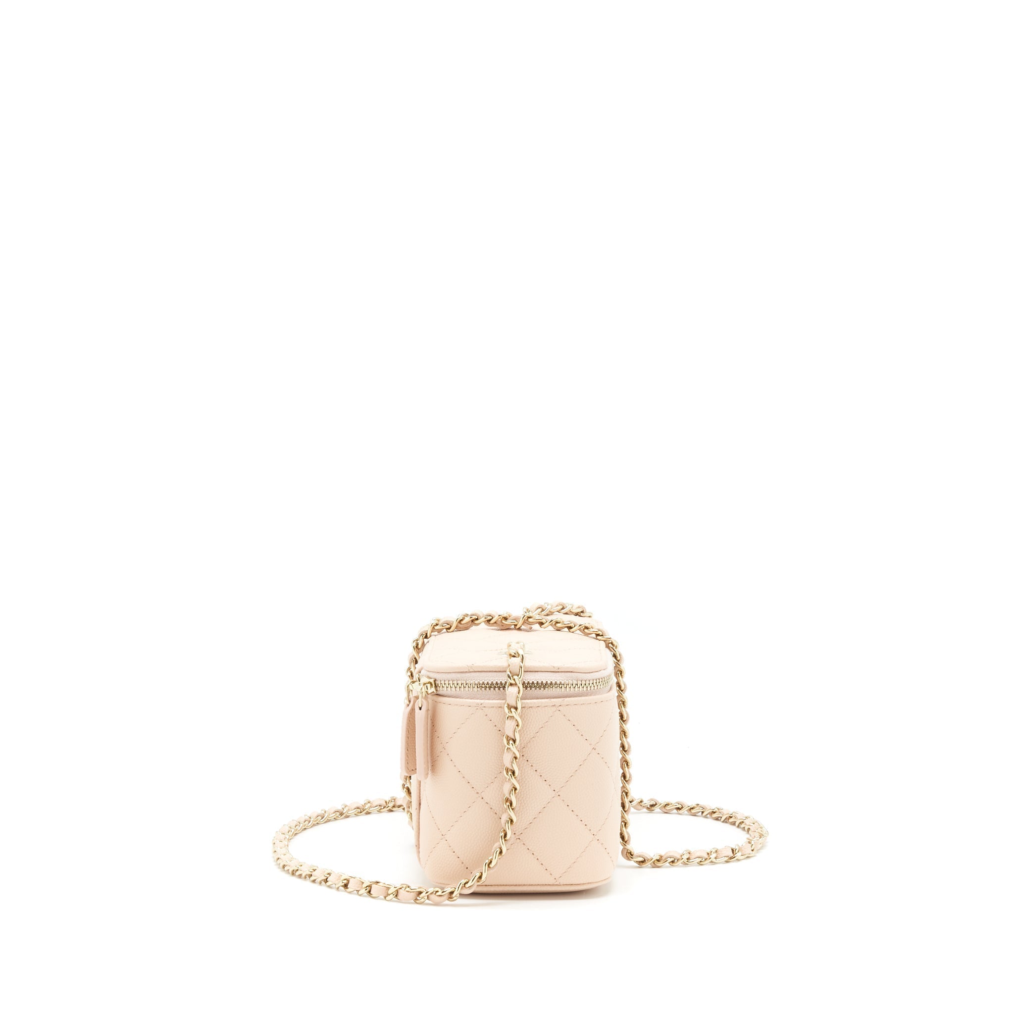CHANEL 22C LONG VANITY WITH CHAIN CAVIAR LIGHT BEIGE LGHW