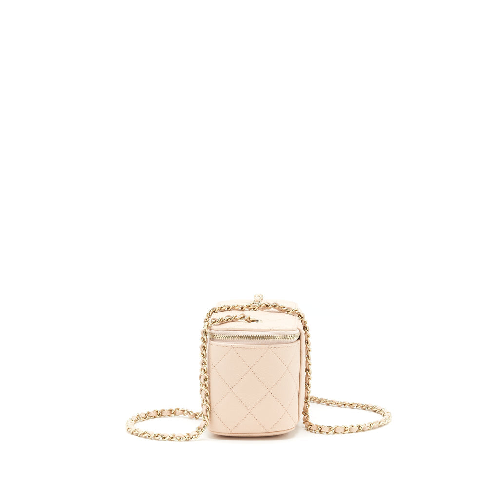CHANEL 22C LONG VANITY WITH CHAIN CAVIAR LIGHT BEIGE LGHW