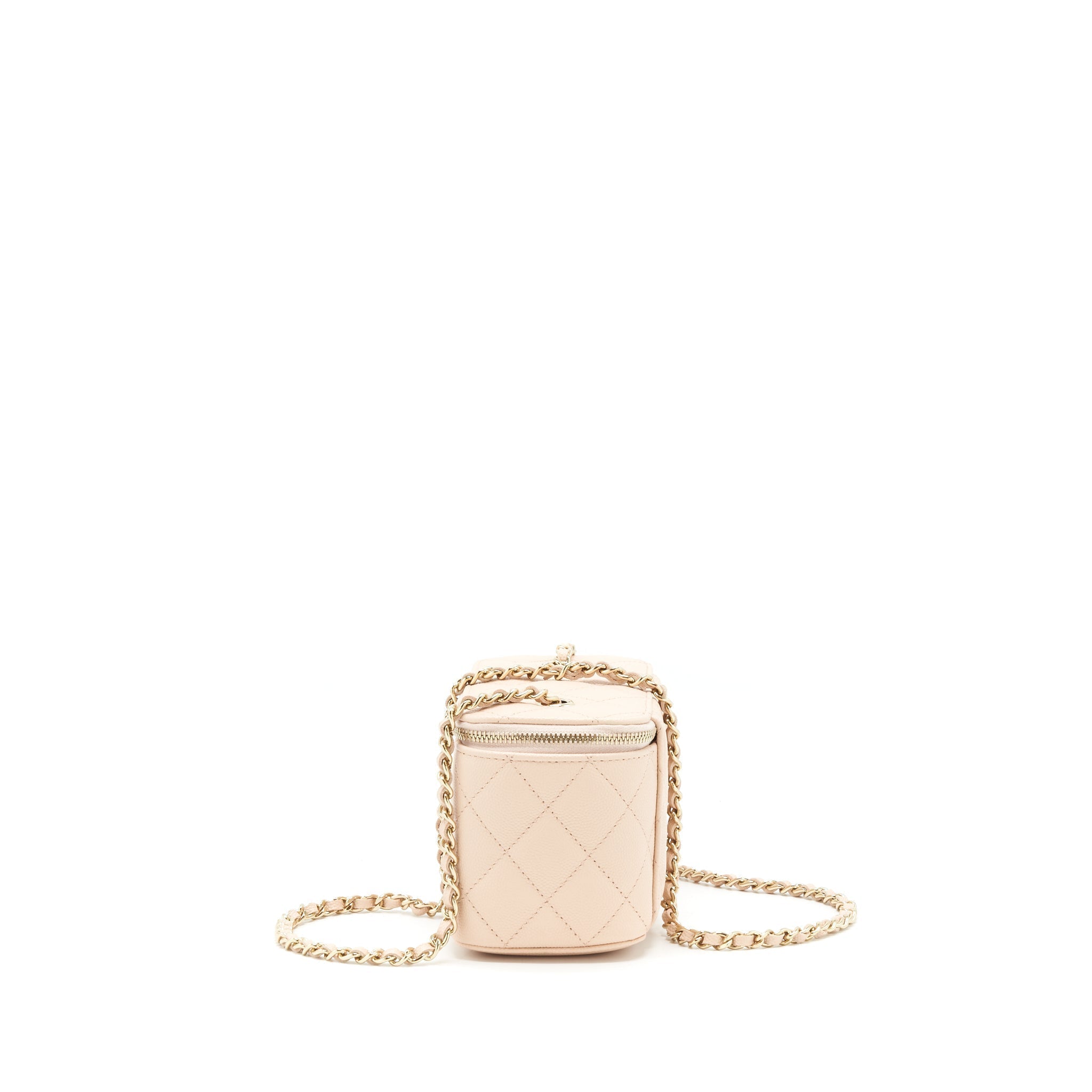 CHANEL 22C LONG VANITY WITH CHAIN CAVIAR LIGHT BEIGE LGHW