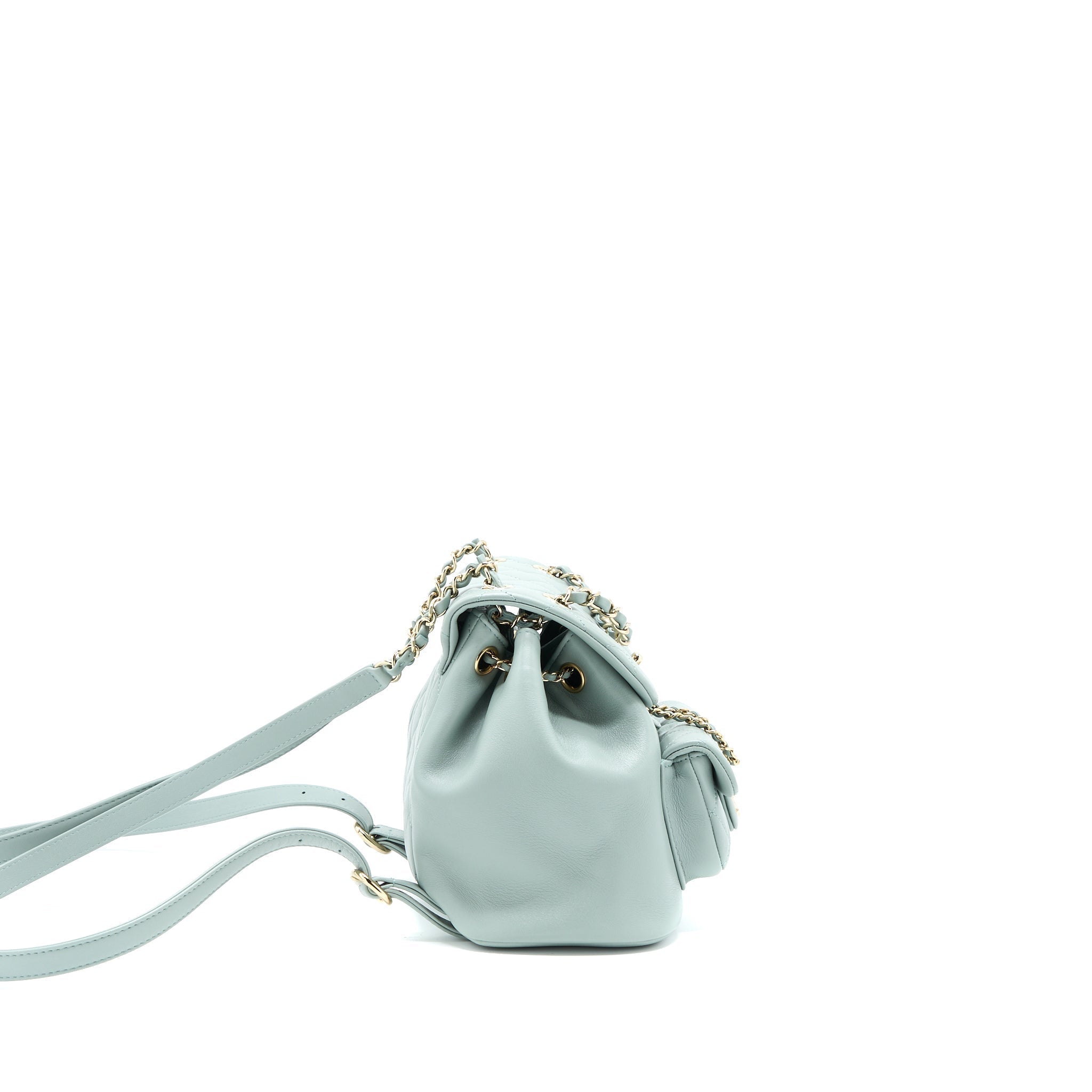 CHANEL 23C DUMA MINI BACKPACK CALFSKIN LIGHT GREY LGHW (MICROCHIP)